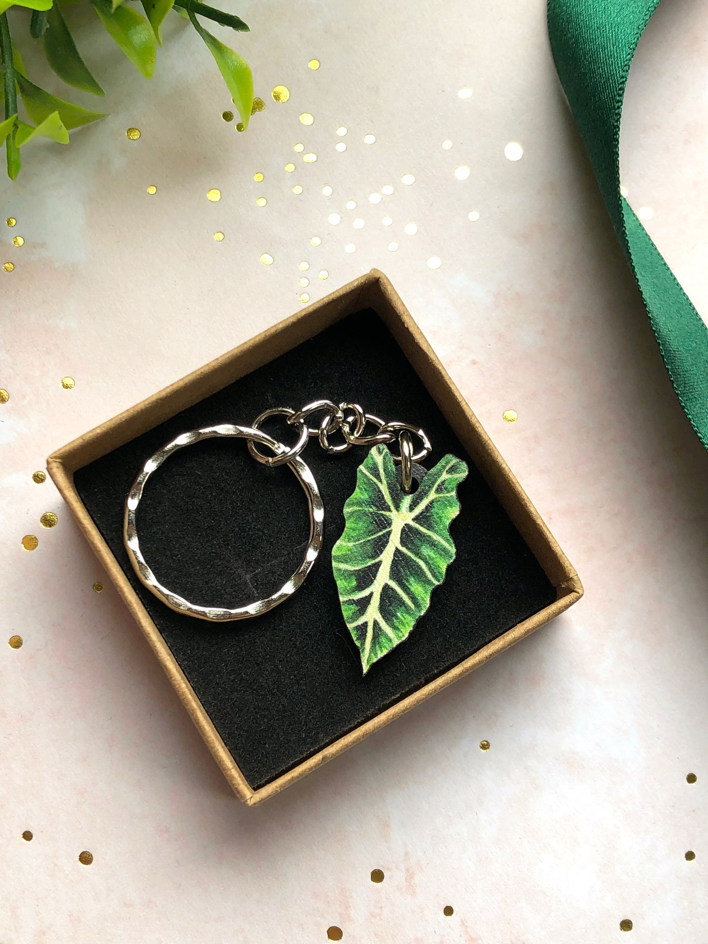 Plant Leaf Silver Plated Keyring Letterbox Gift Set