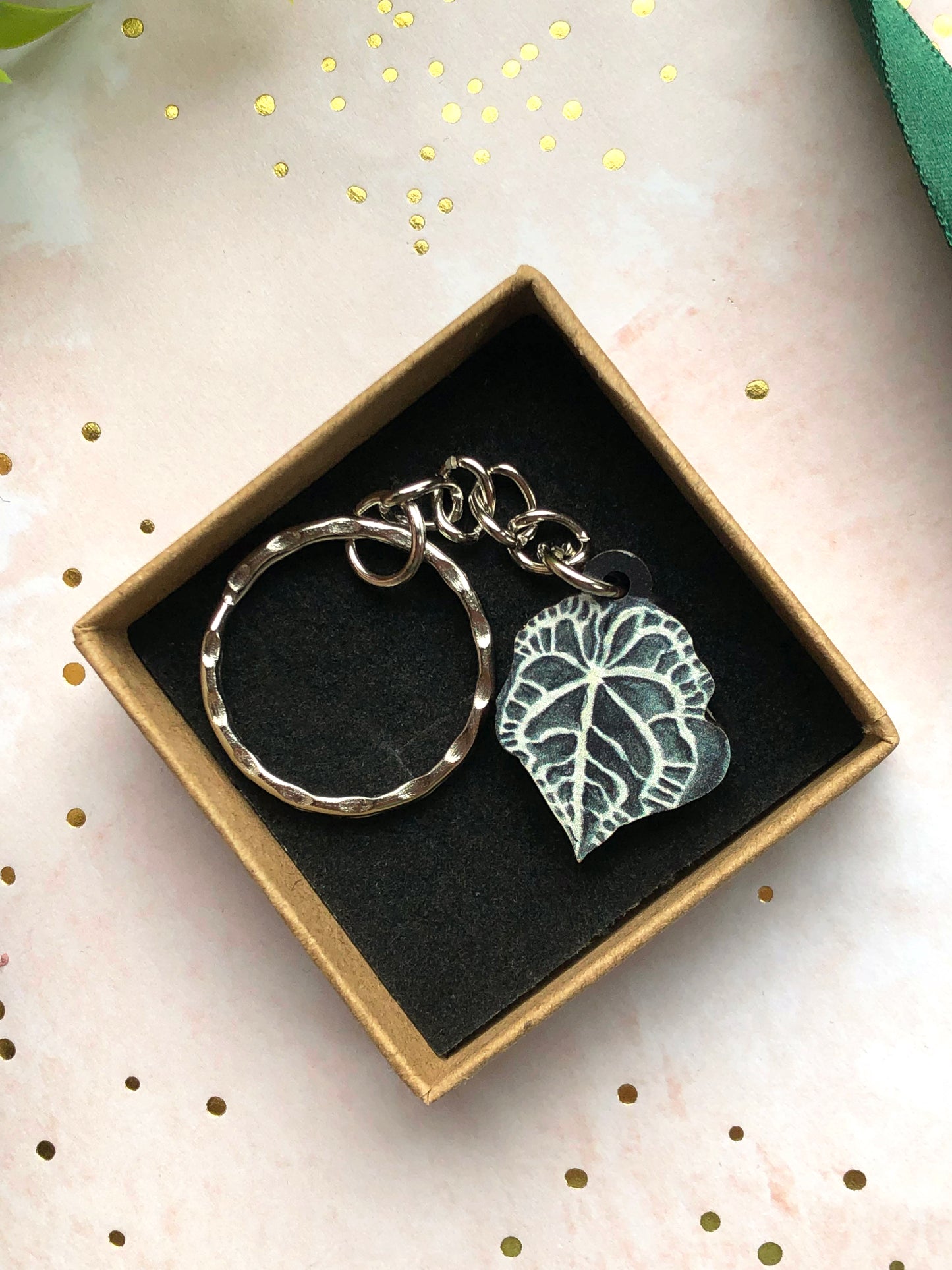 Plant Leaf Silver Plated Keyring Letterbox Gift Set
