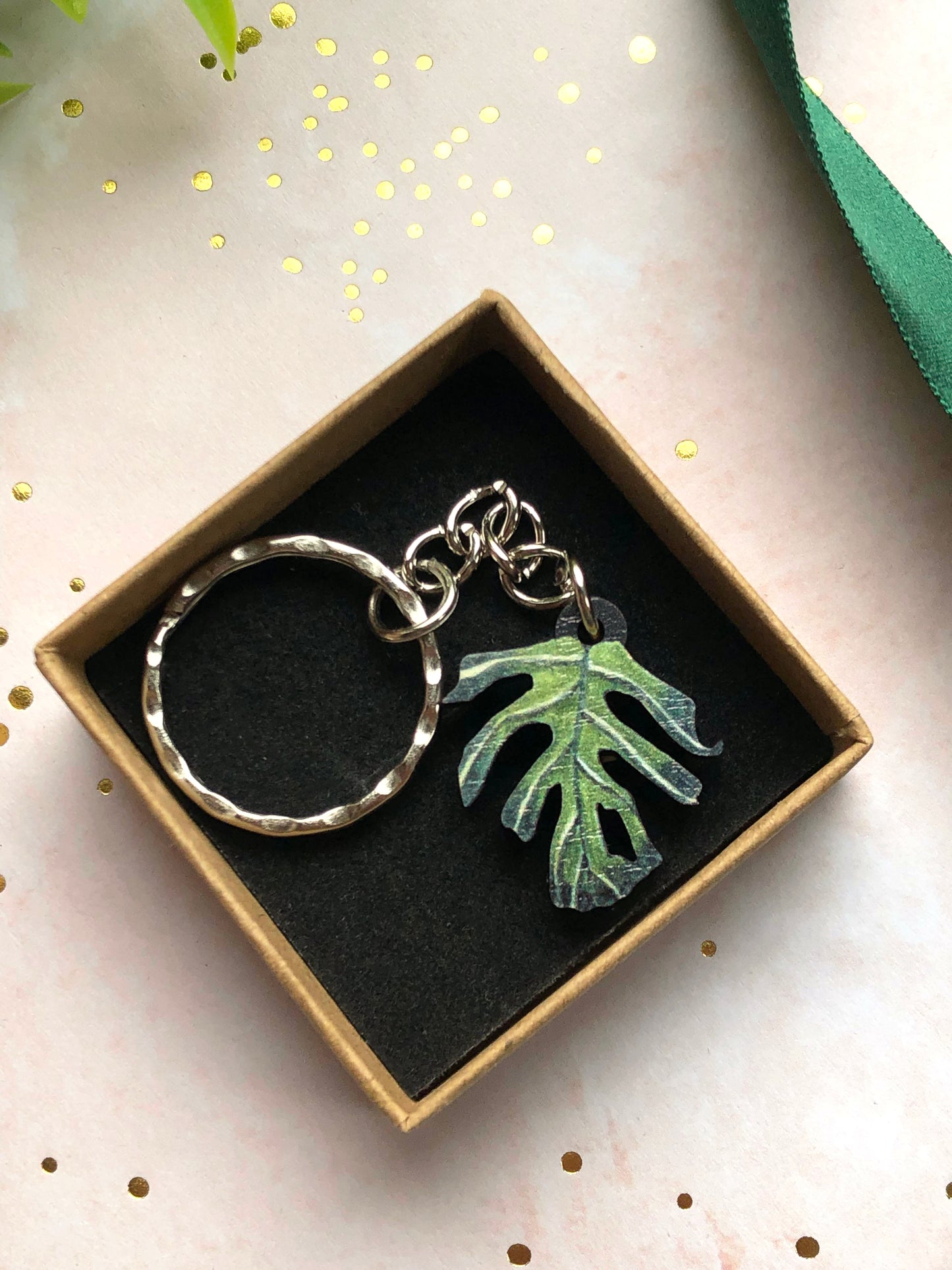 Plant Leaf Silver Plated Keyring Letterbox Gift Set