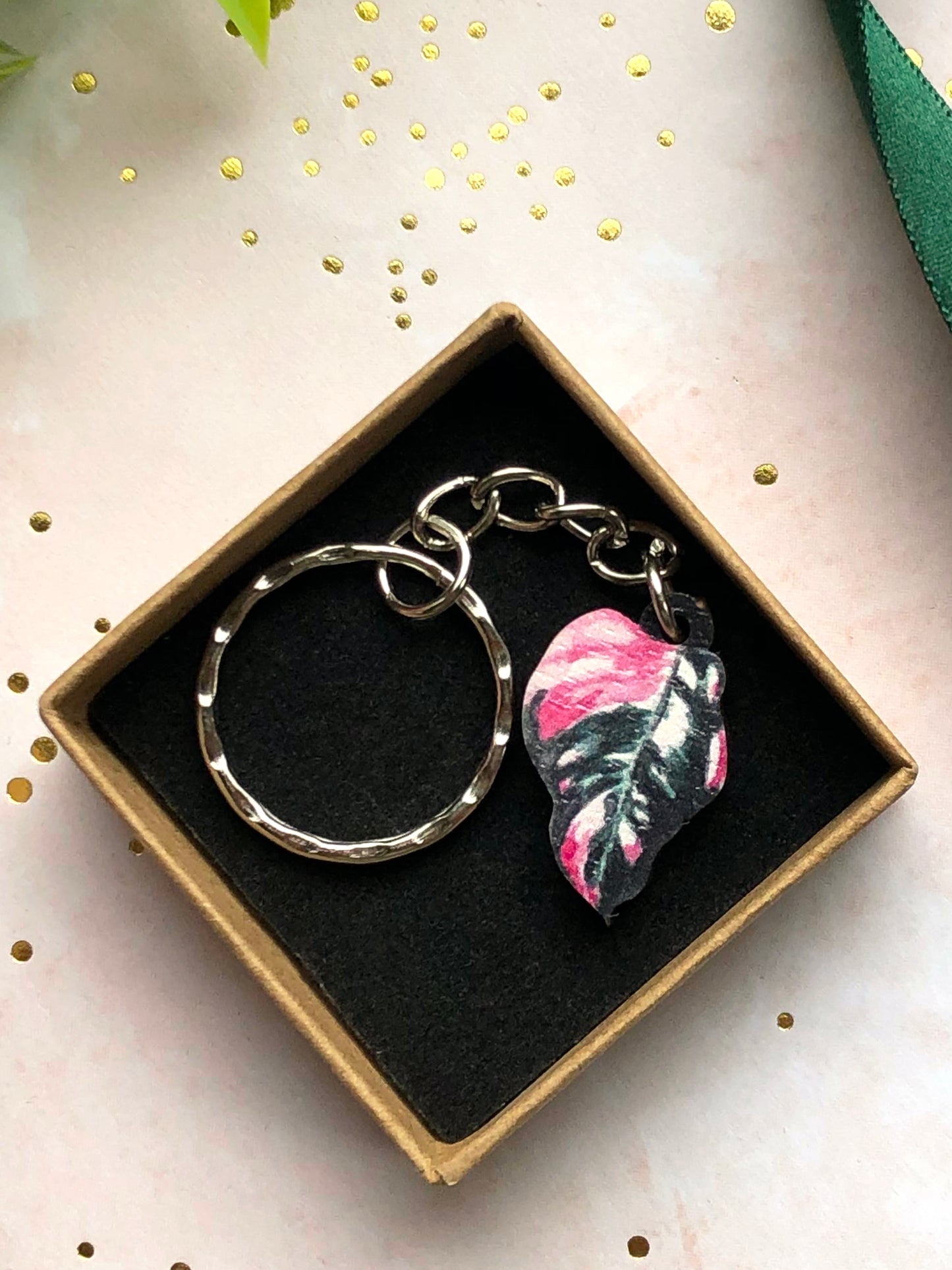 Plant Leaf Silver Plated Keyring Letterbox Gift Set