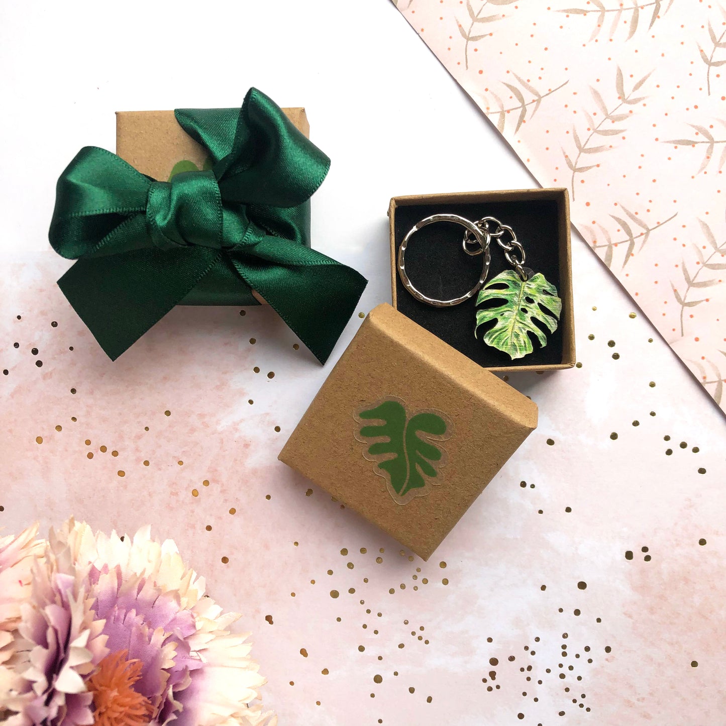Plant Leaf Silver Plated Keyring Letterbox Gift Set