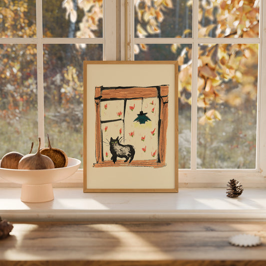 Black Cat On Windowsill Print 2