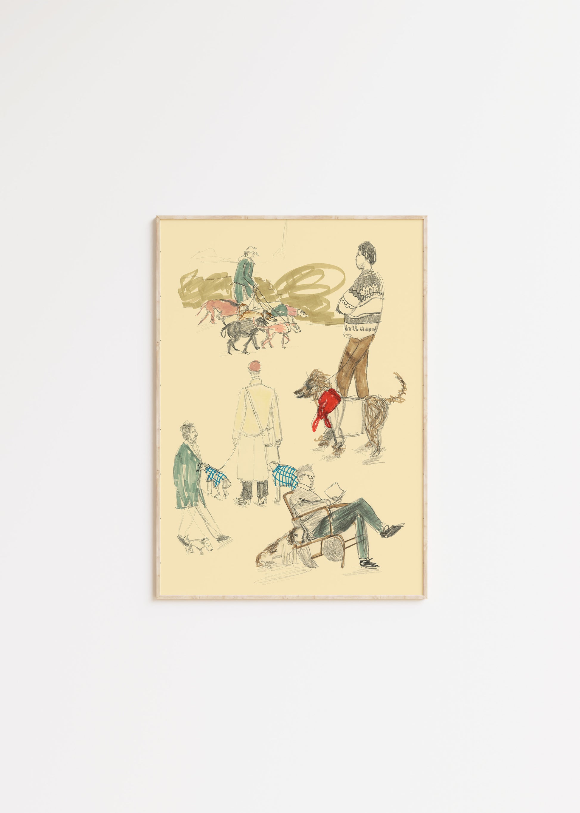 Dog walkers at the park illustration print 1