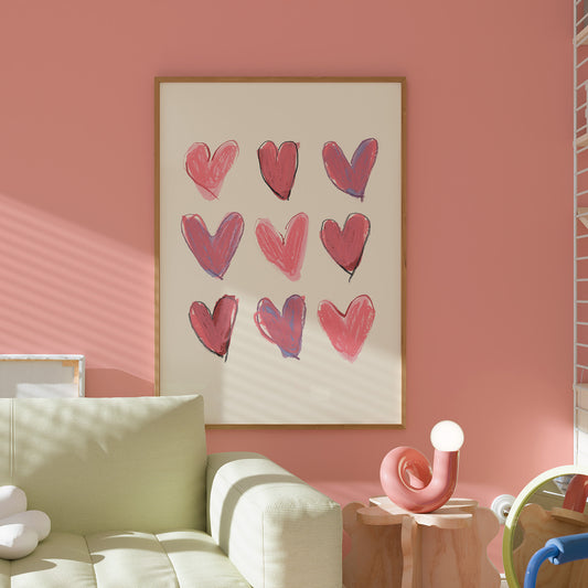 Pink Love Hearts Illustration Print 2