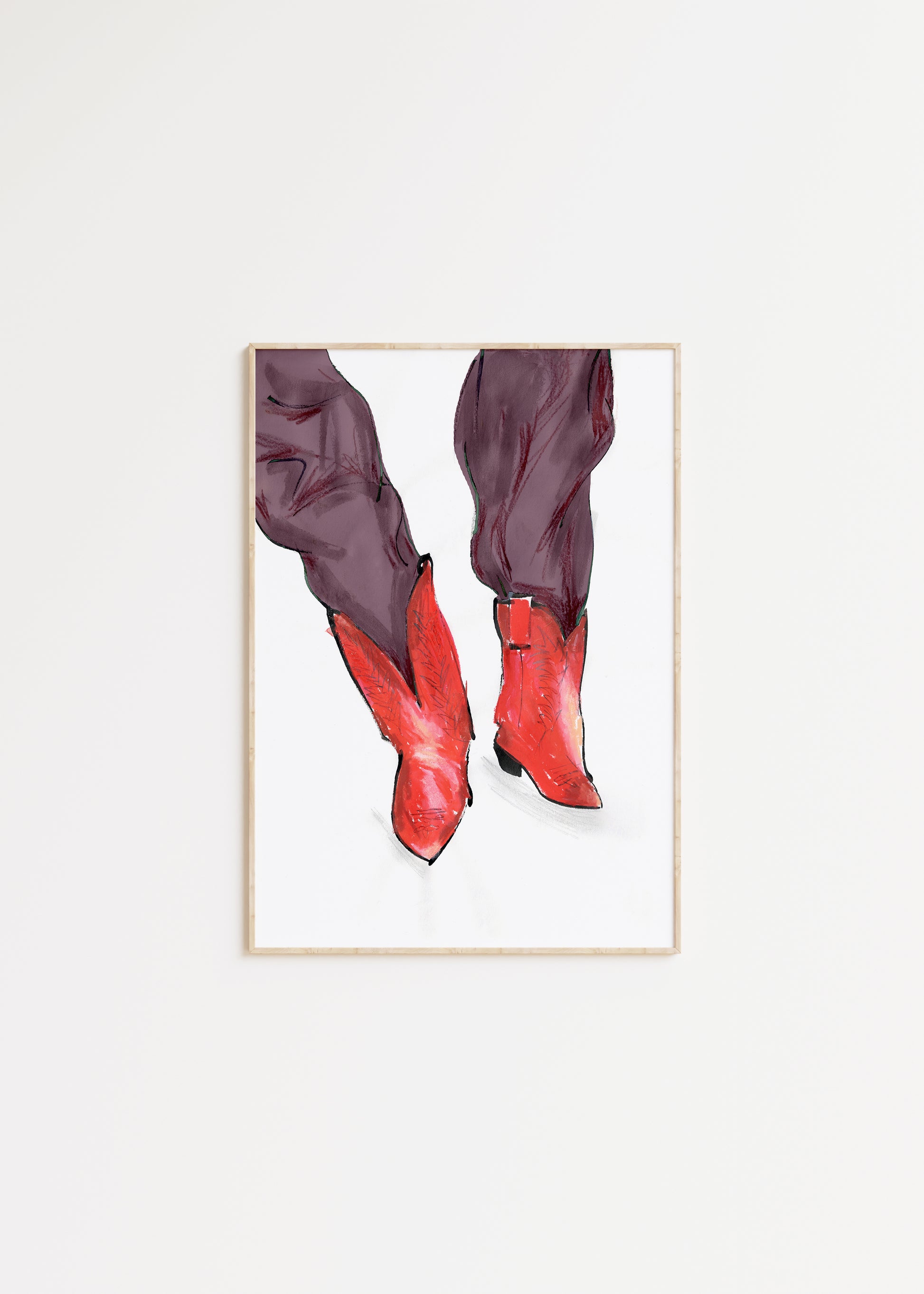 Red cowboy boots and jeans fashion illustration print 1