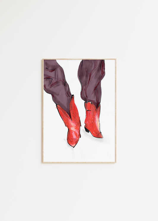 Red cowboy boots and jeans fashion illustration print 1