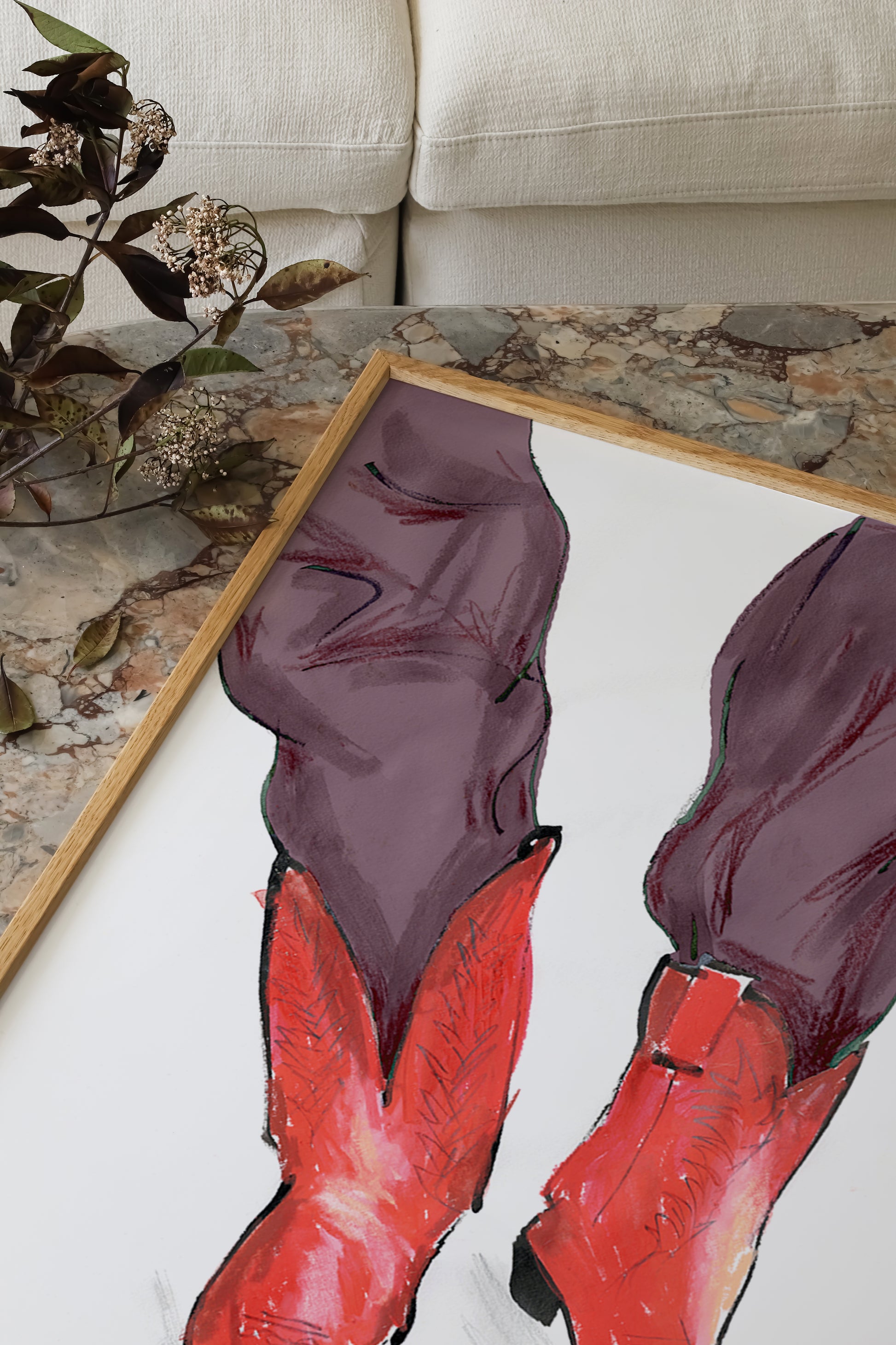 Red cowboy boots and jeans fashion illustration print 4