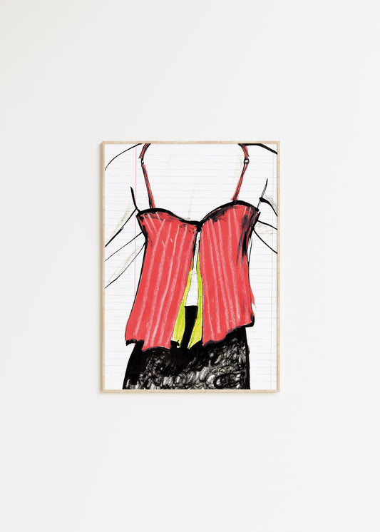 Pink Striped Corset Fashion Illustration Print 1
