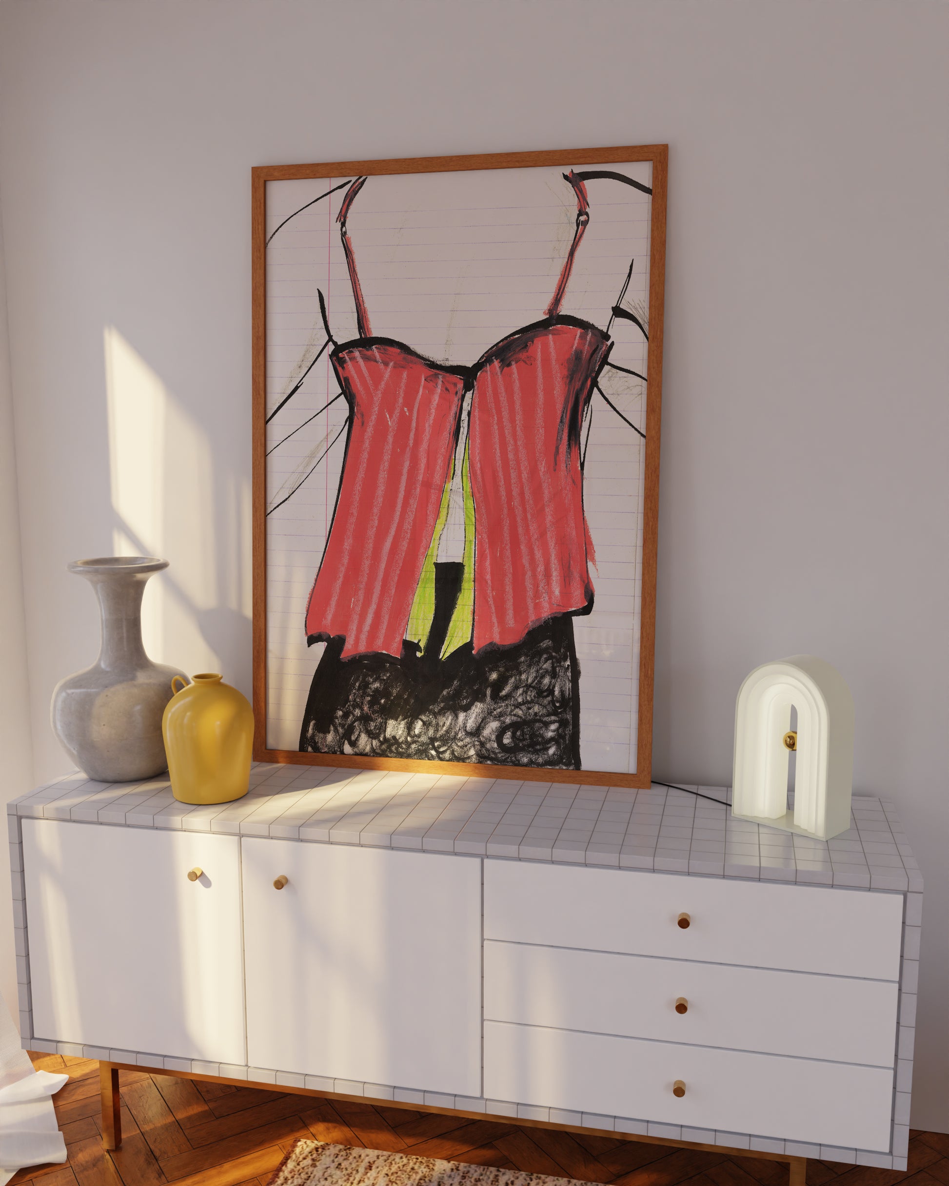 Pink Striped Corset Fashion Illustration Print 3