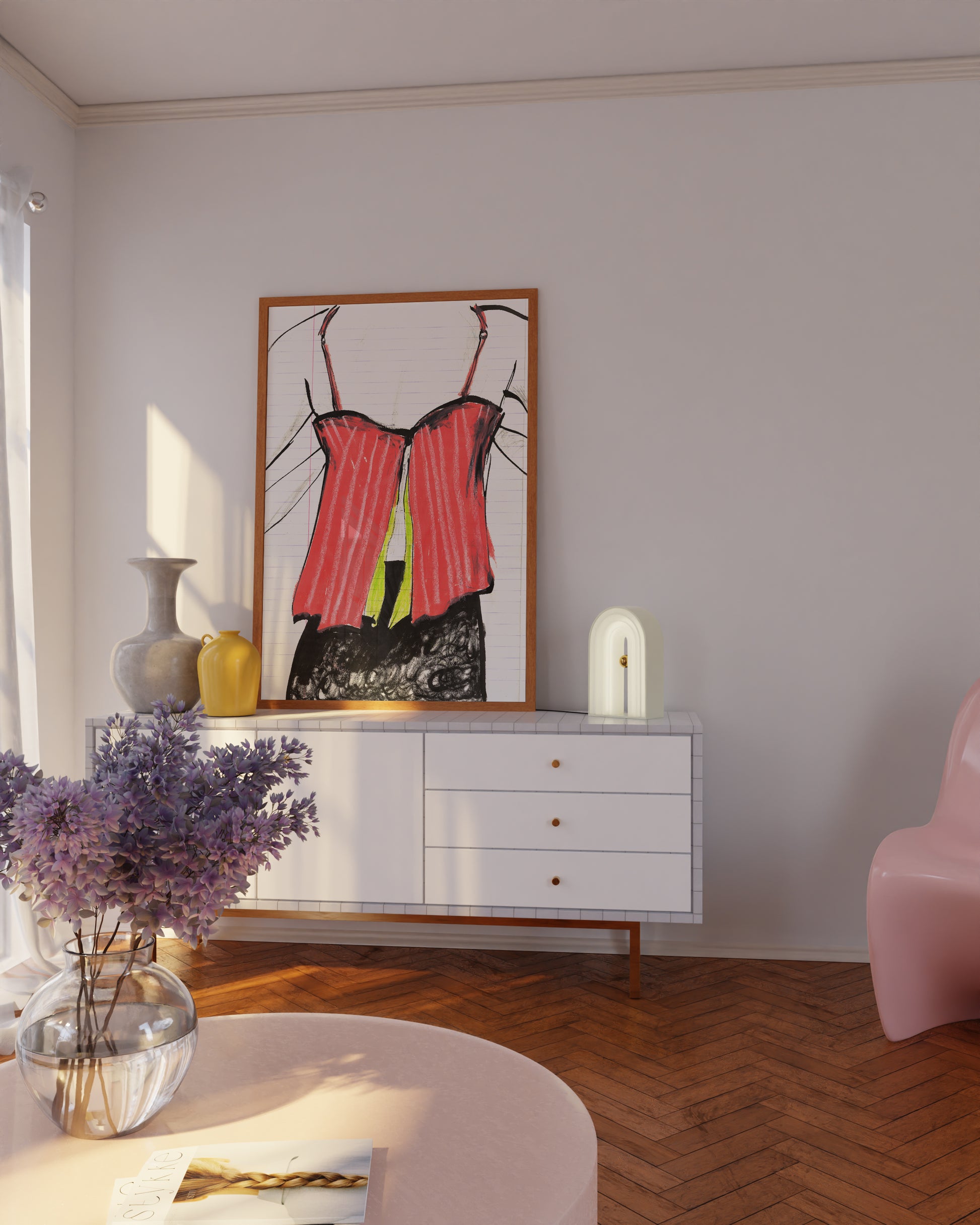 Pink Striped Corset Fashion Illustration Print 2