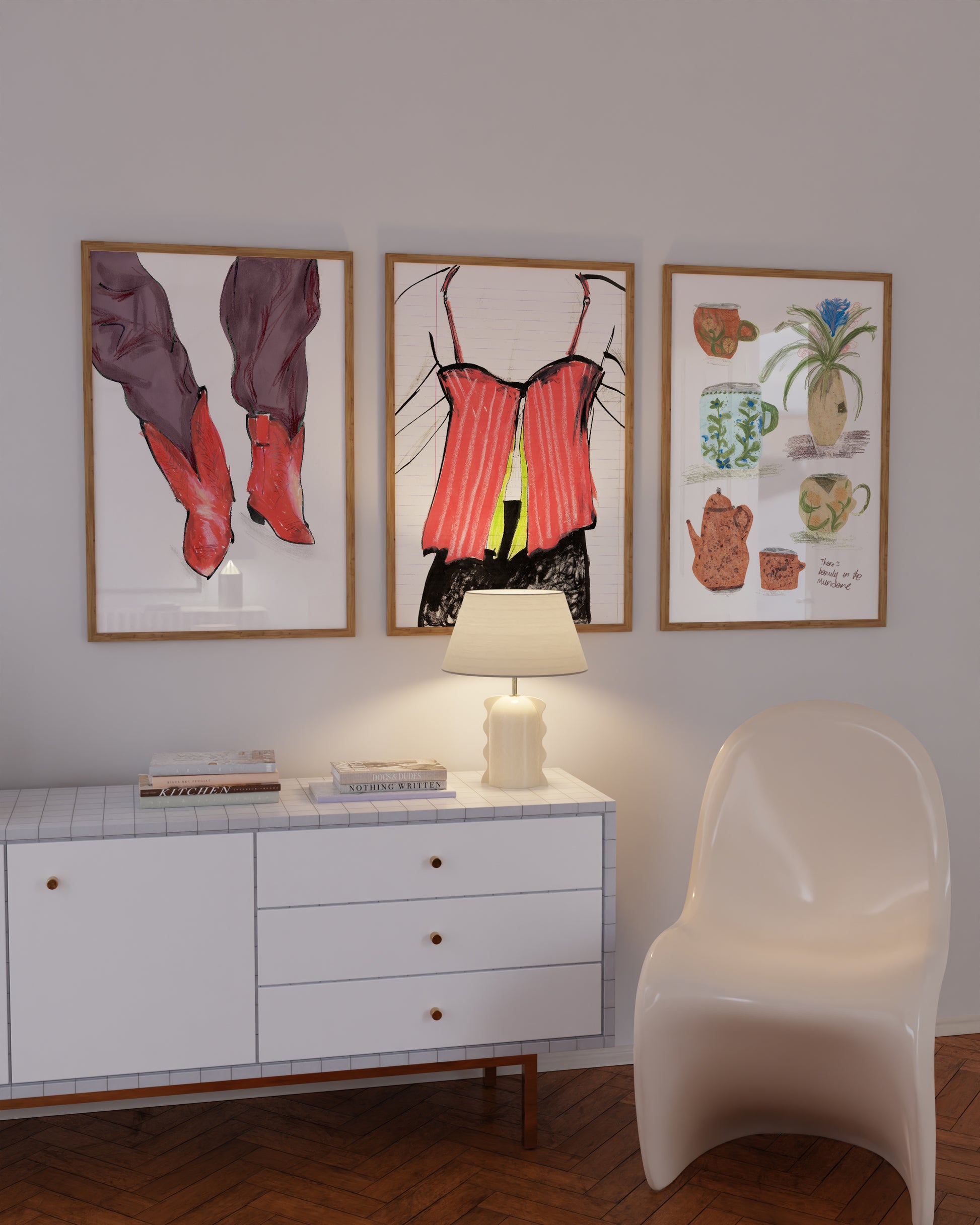 Pink Striped Corset Fashion Illustration Print 3