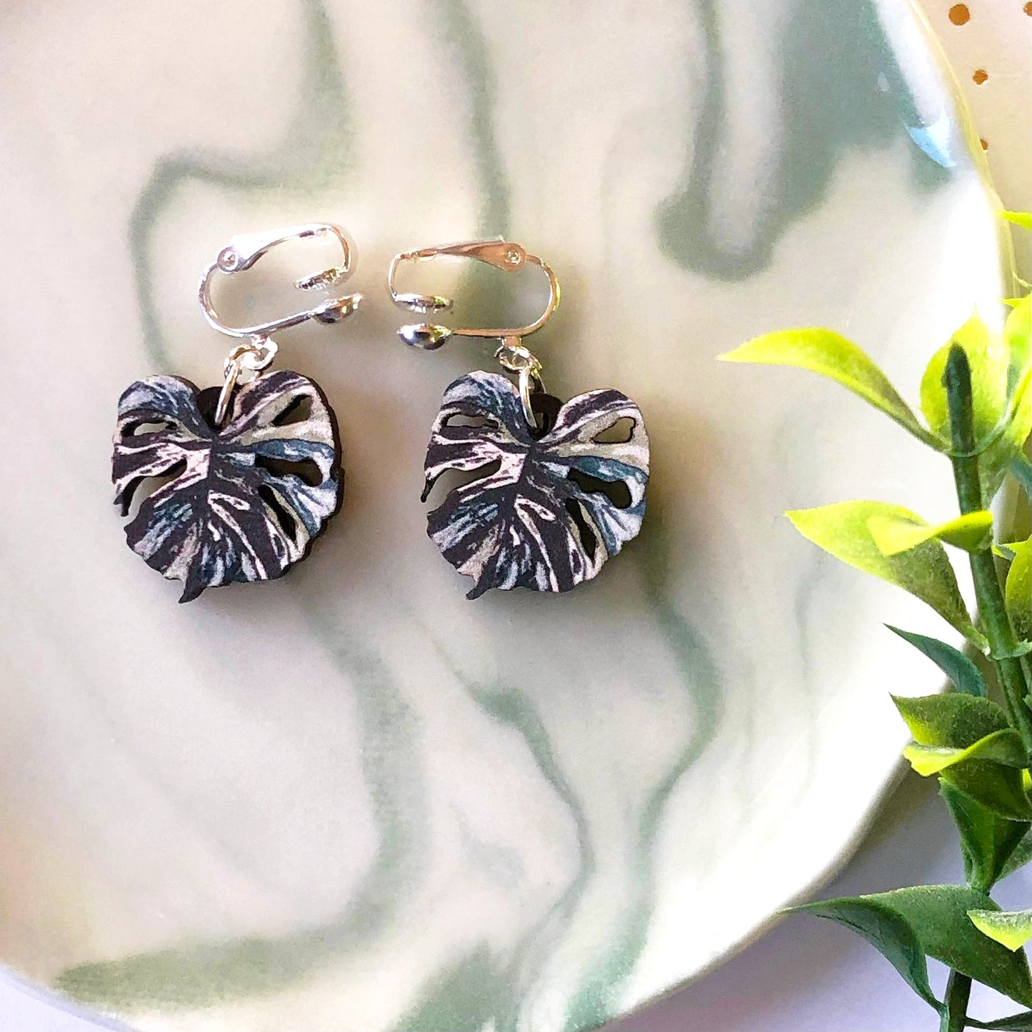 Monstera Variegata Earrings