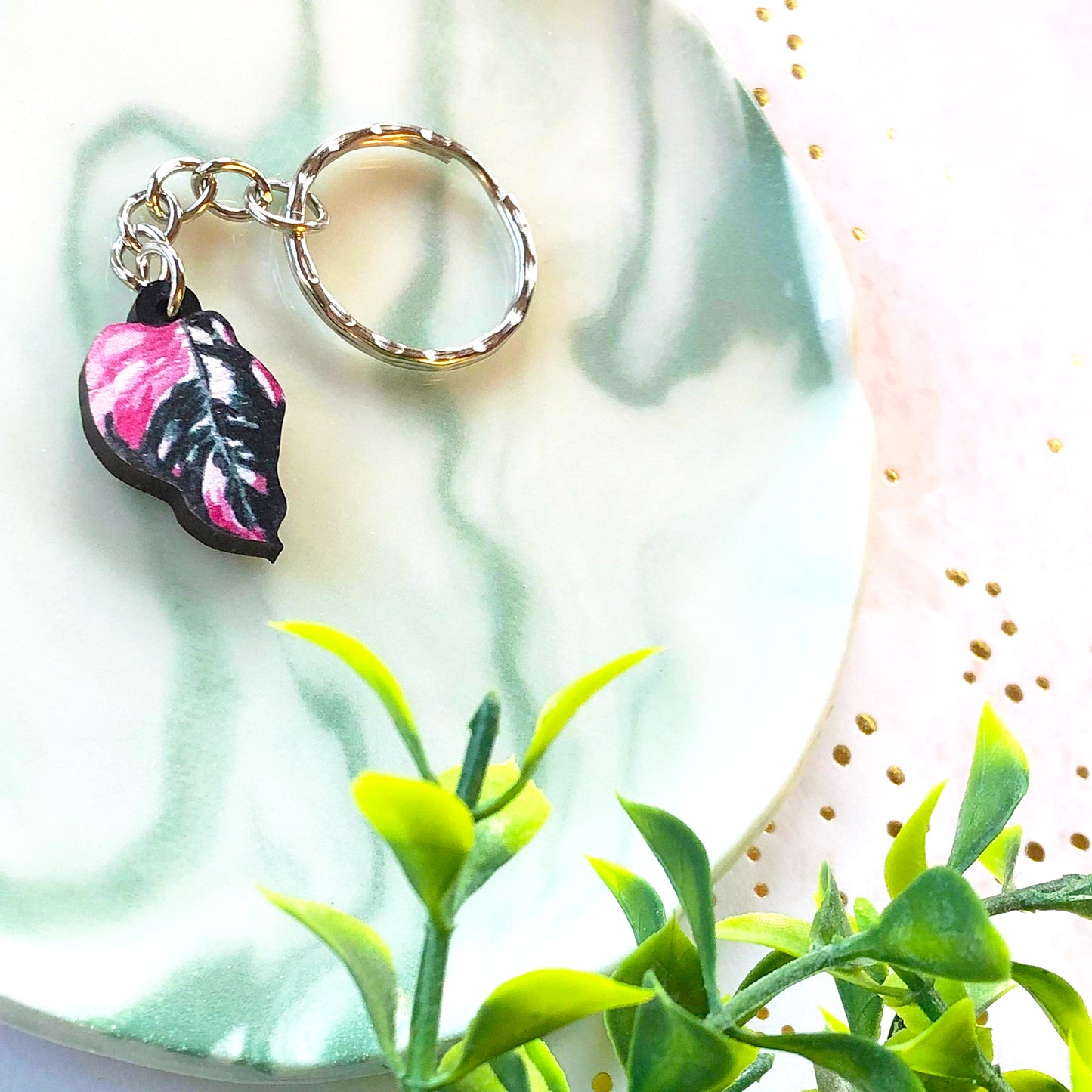 Philodendron Pink Princess Keyring