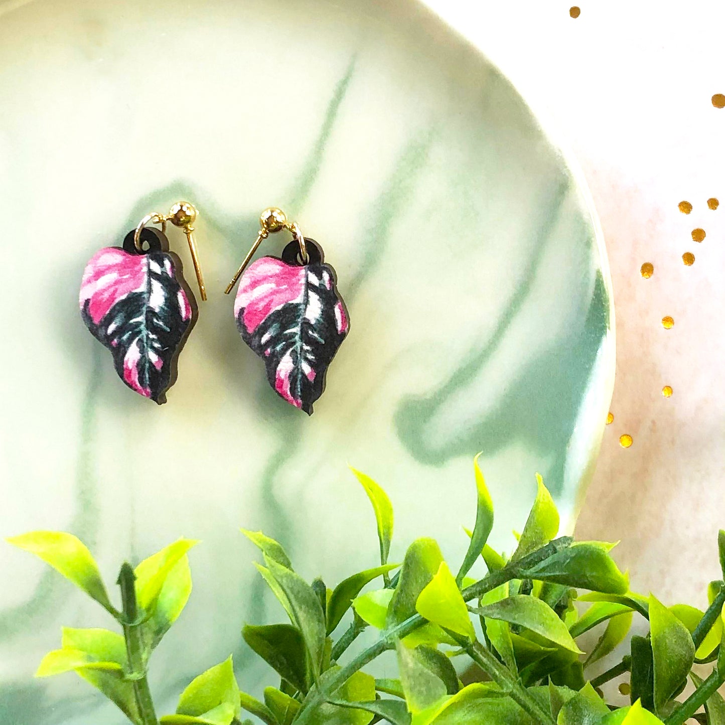 Philodendron Pink Princess Earrings