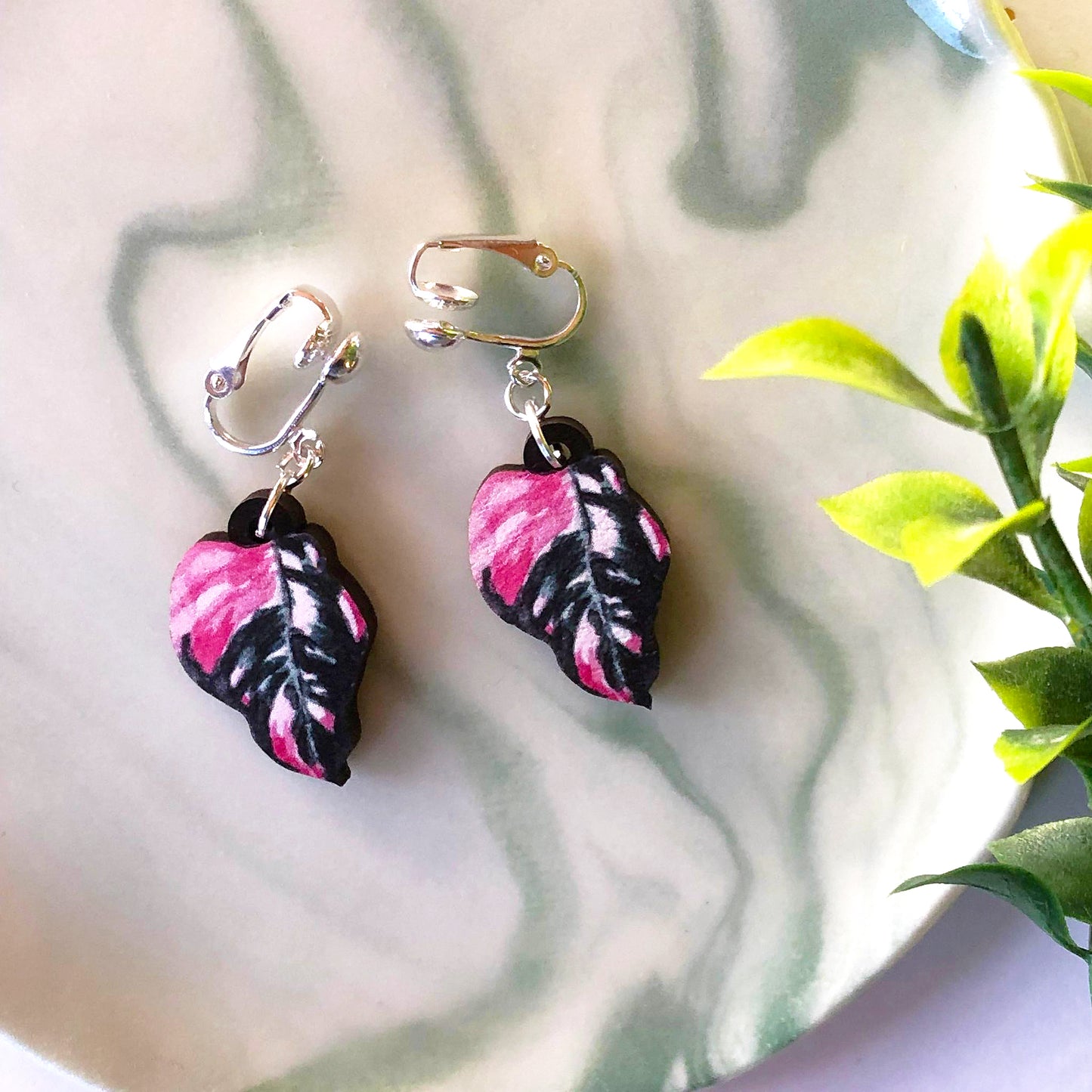 Philodendron Pink Princess Earrings