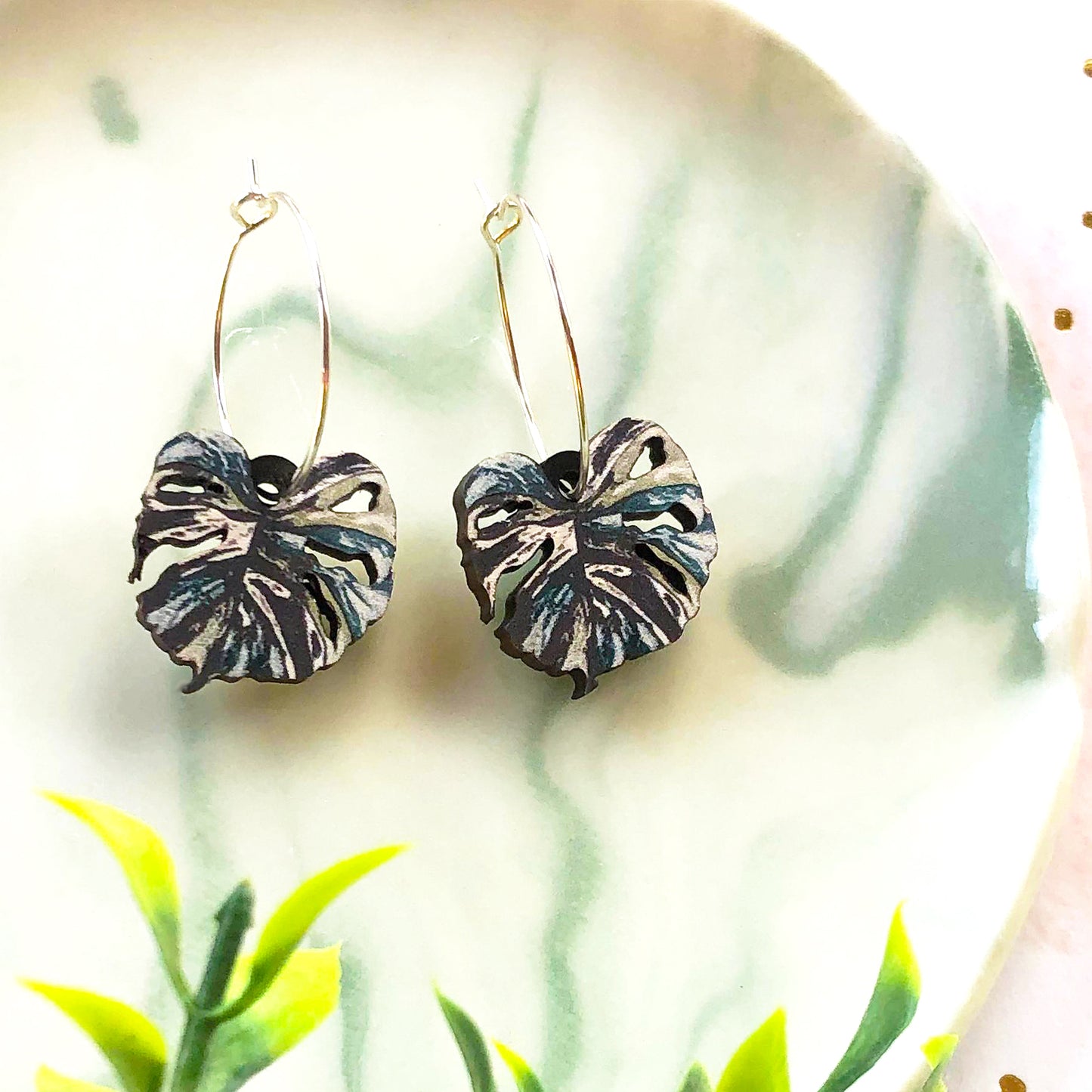 Monstera Variegata Earrings
