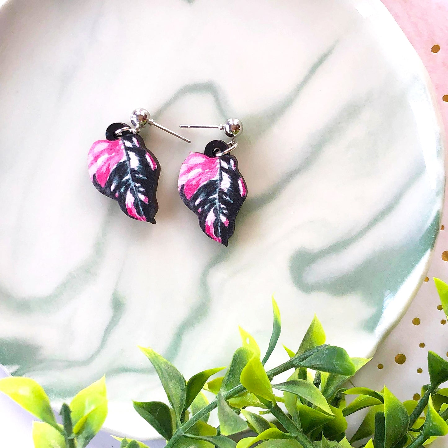 Philodendron Pink Princess Earrings