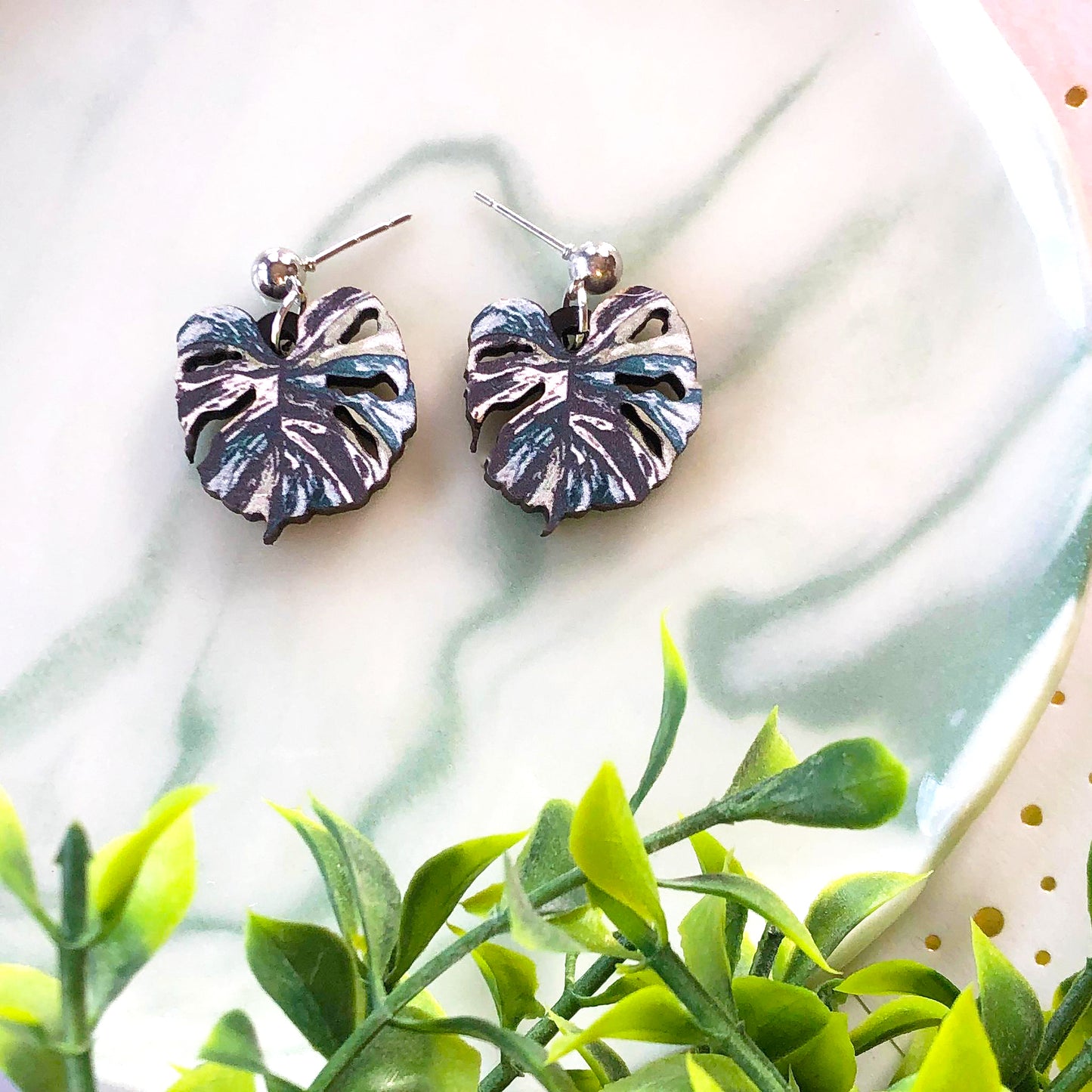 Monstera Variegata Earrings