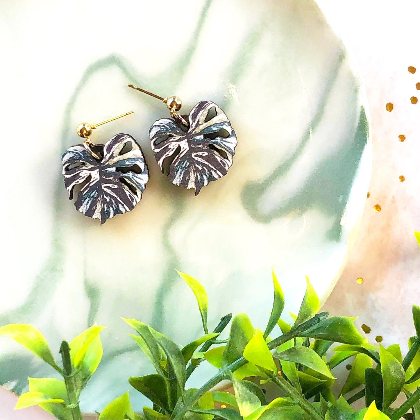 Monstera Variegata Earrings