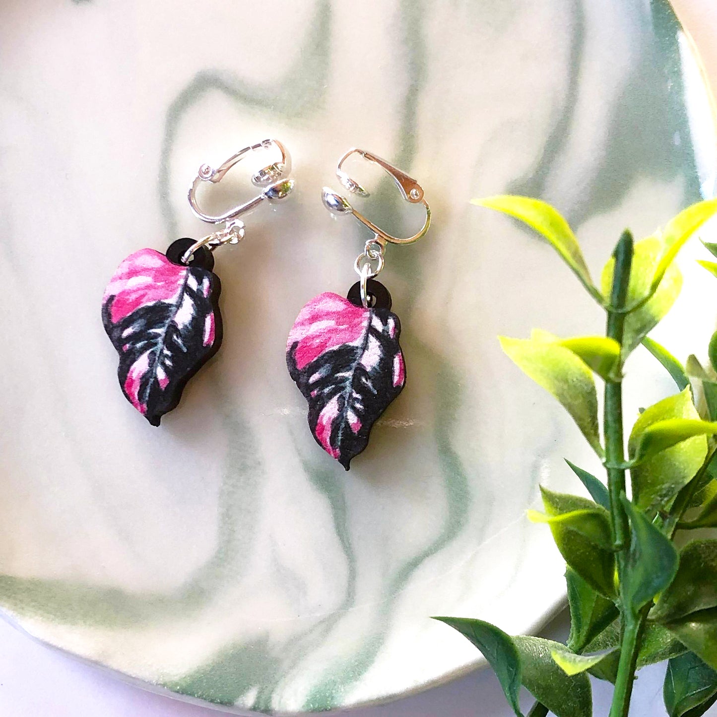 Philodendron Pink Princess Earrings
