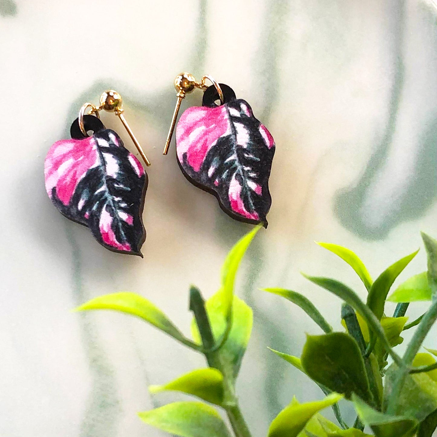 Philodendron Pink Princess Earrings