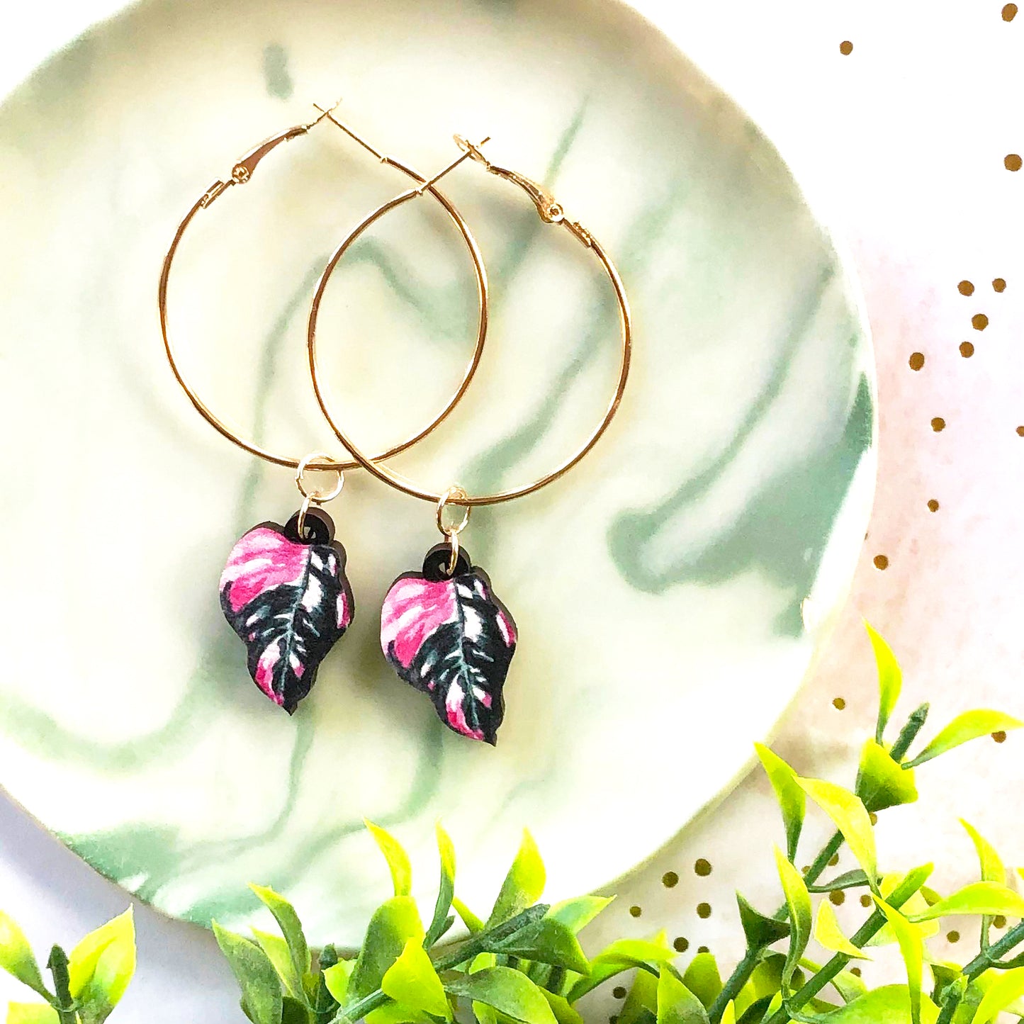 Philodendron Pink Princess Earrings