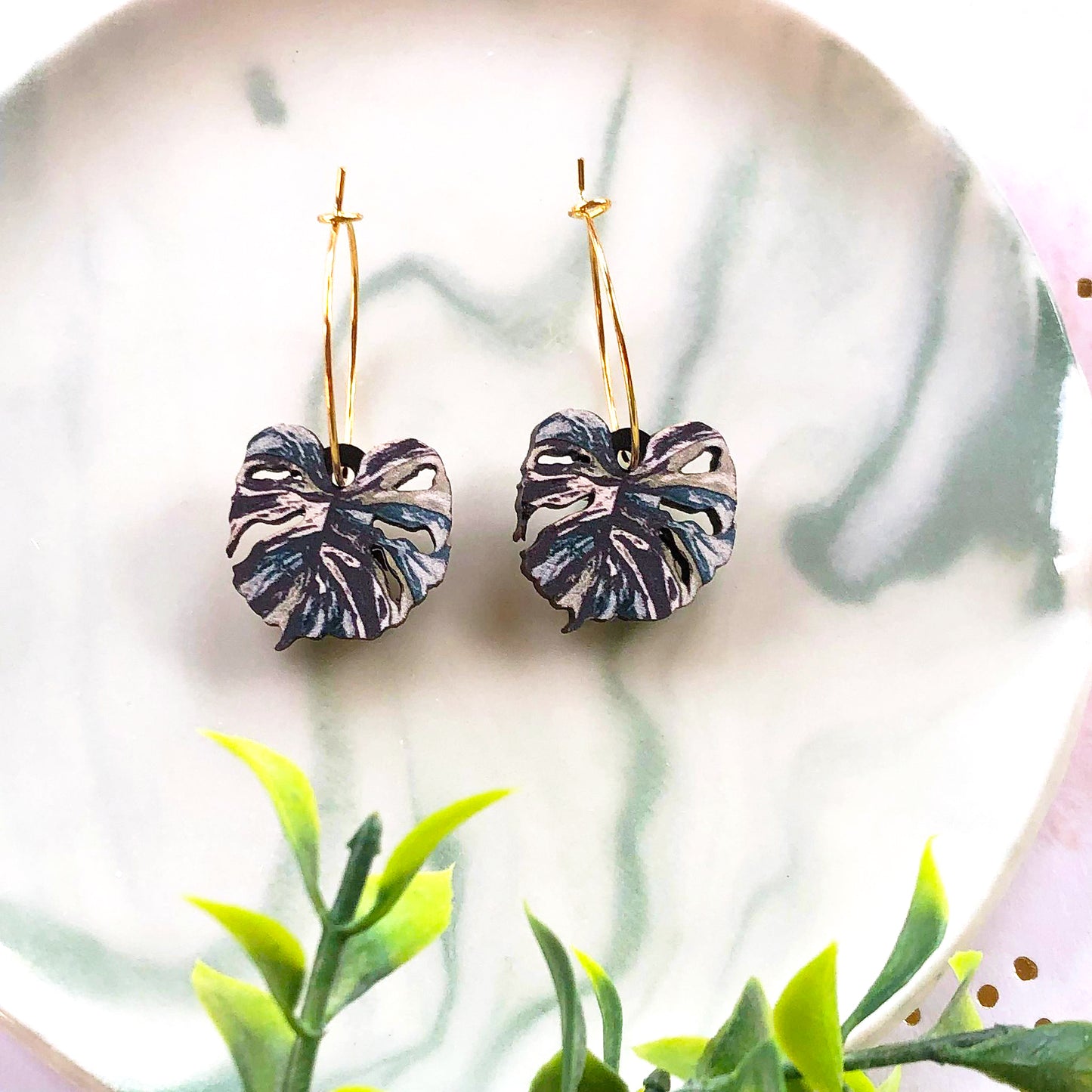 Monstera Variegata Earrings