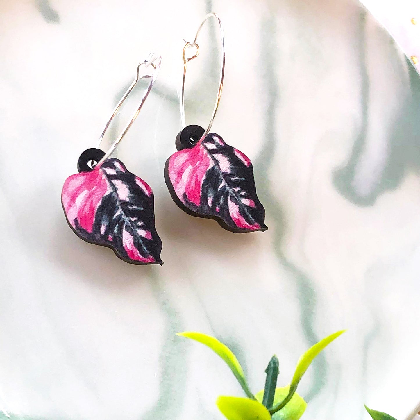 Philodendron Pink Princess Earrings