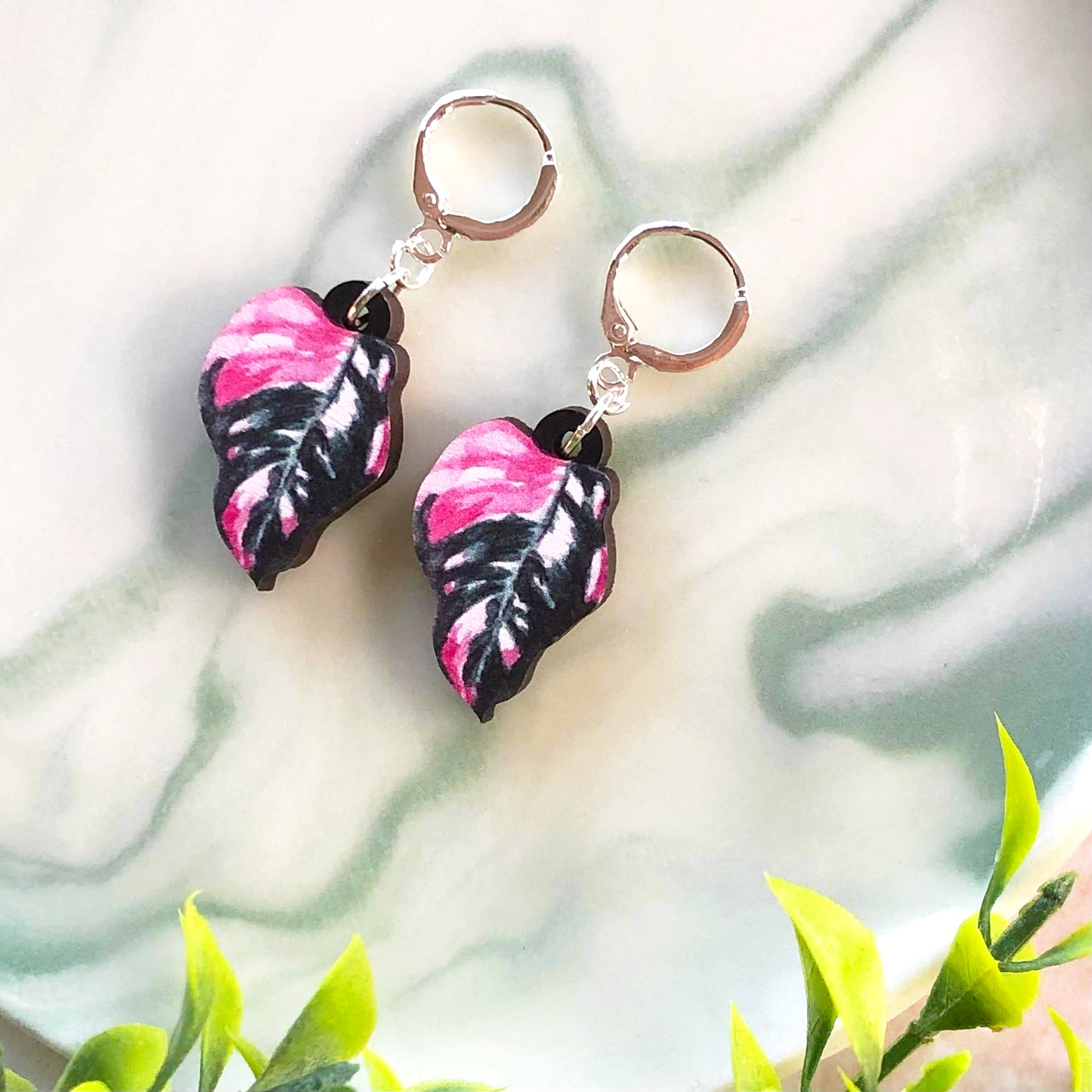 Philodendron Pink Princess Earrings