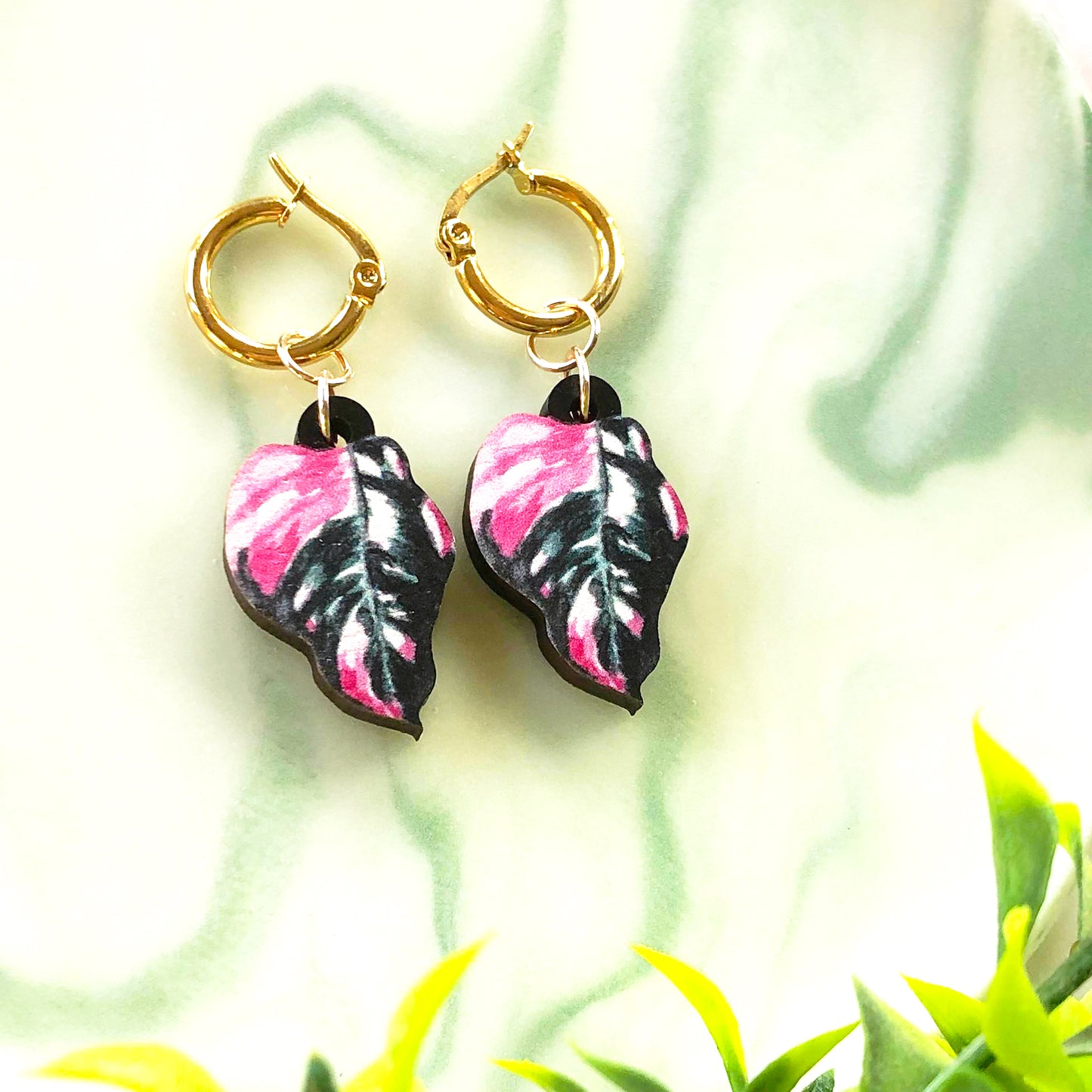 Philodendron Pink Princess Earrings
