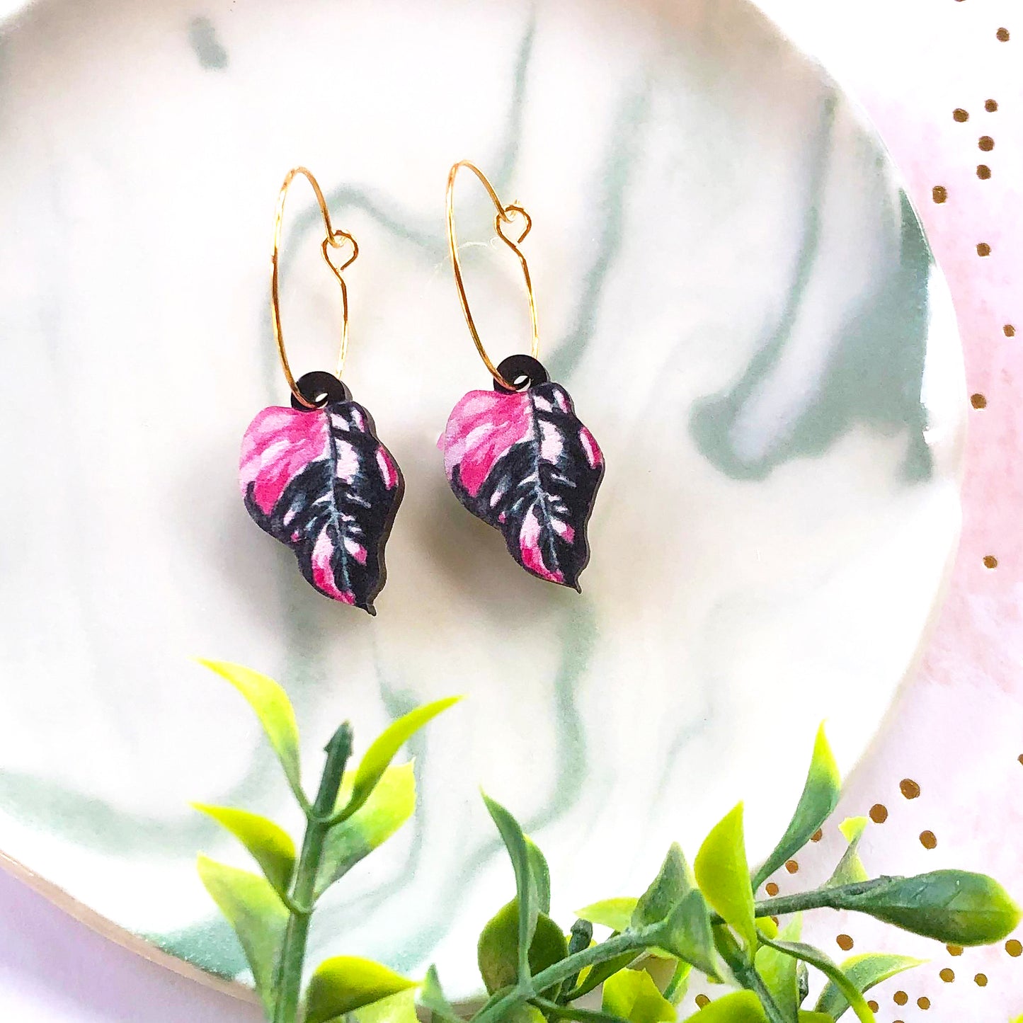 Philodendron Pink Princess Earrings
