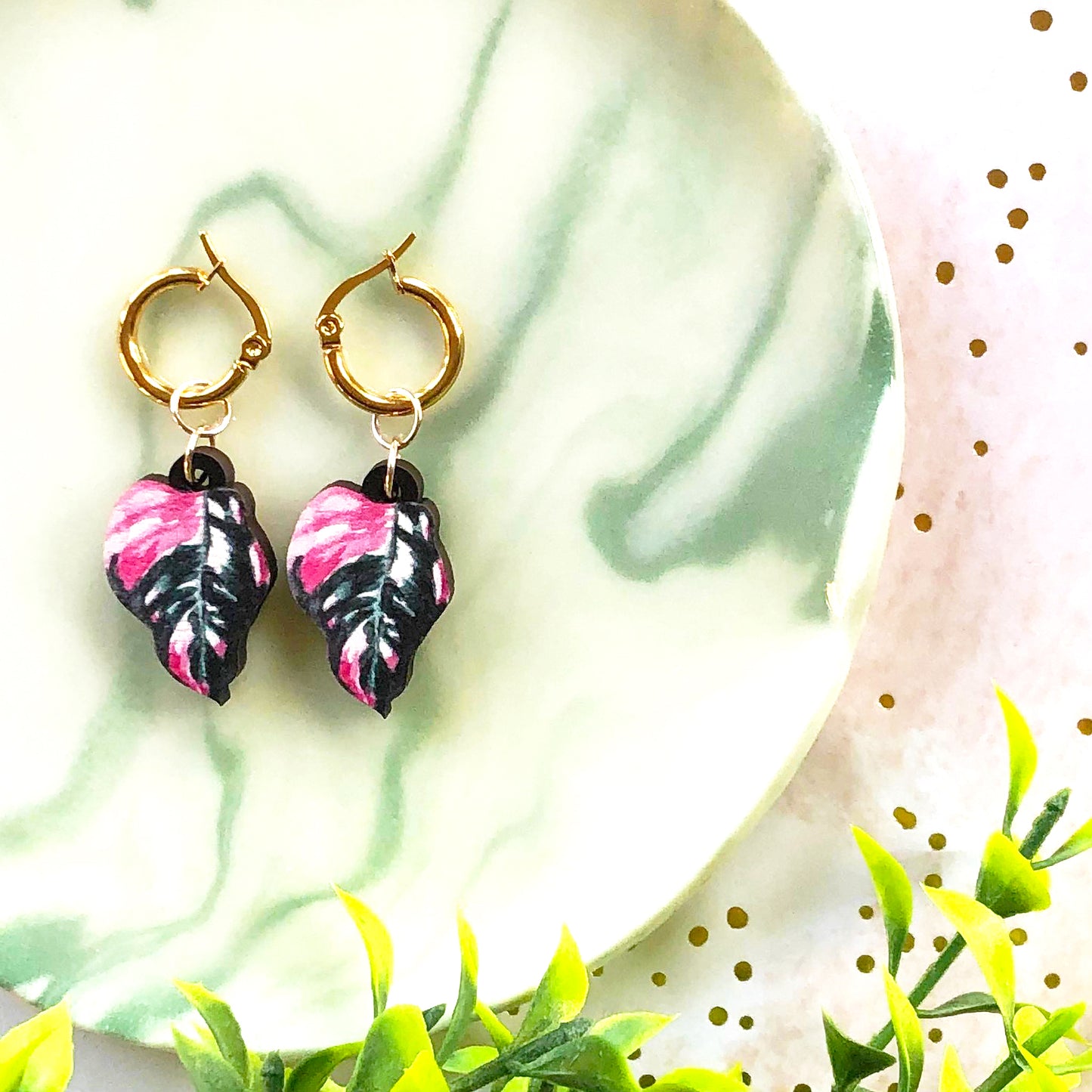 Philodendron Pink Princess Earrings