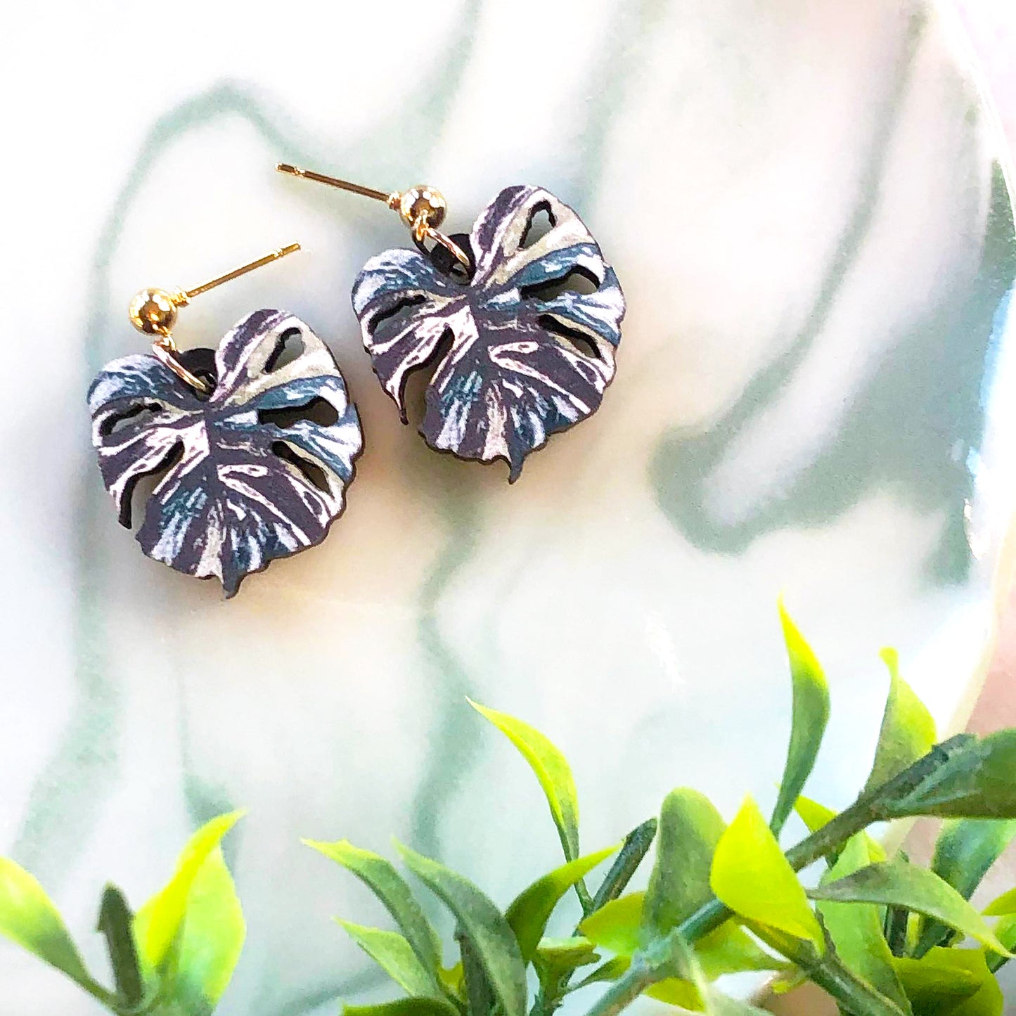 Monstera Variegata Earrings