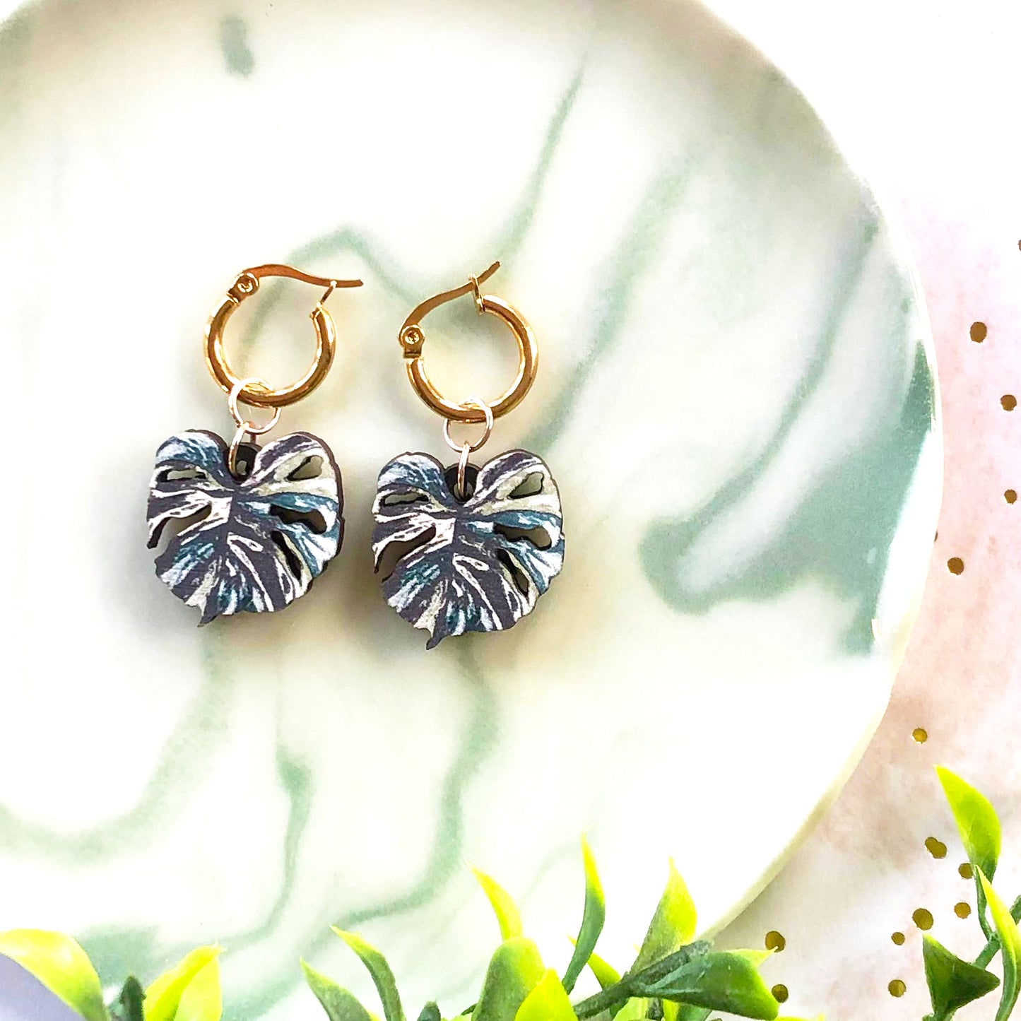 Monstera Variegata Earrings