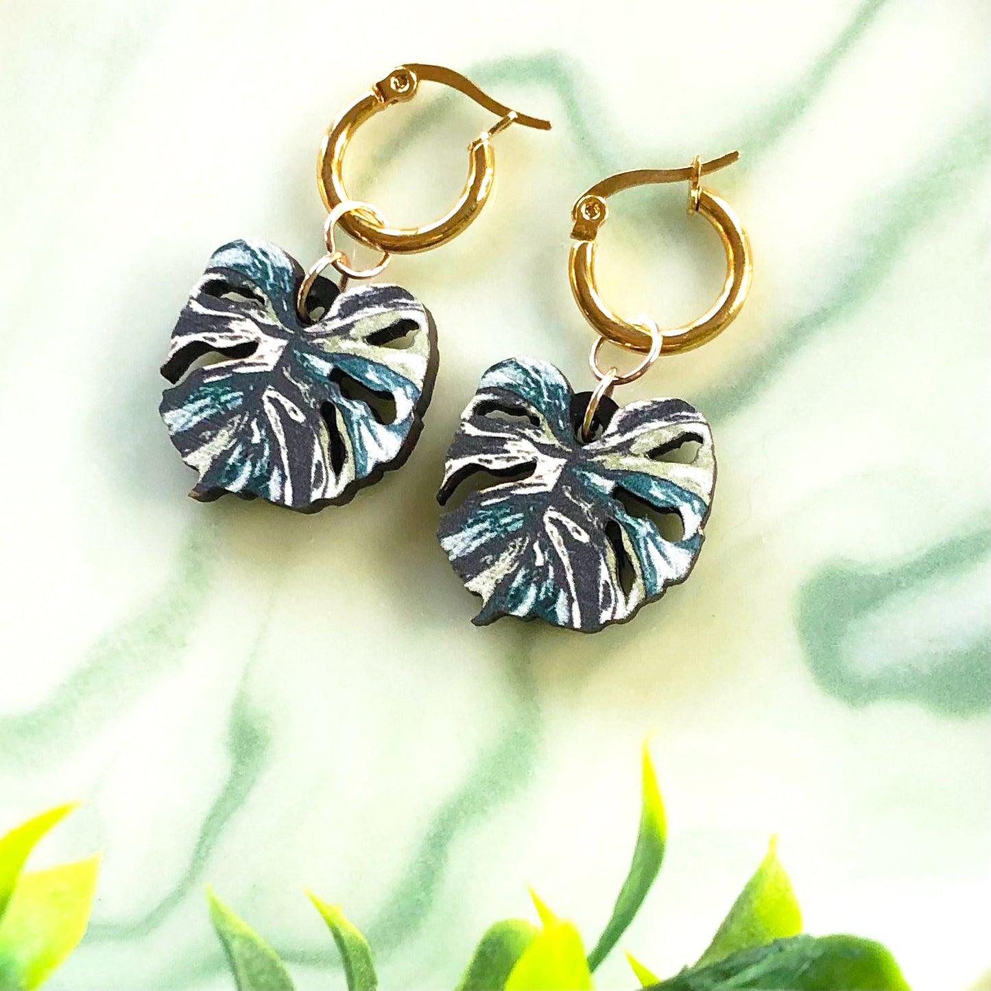 Monstera Variegata Earrings