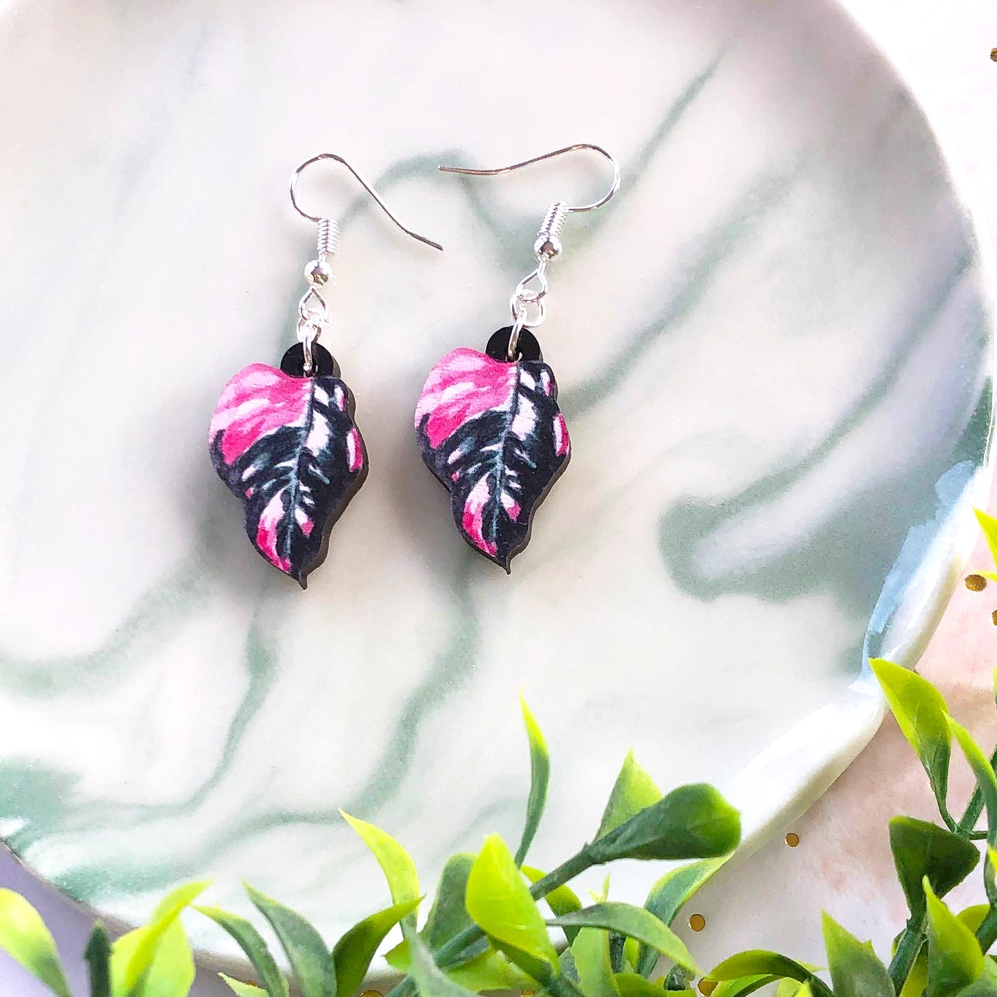 Philodendron Pink Princess Earrings