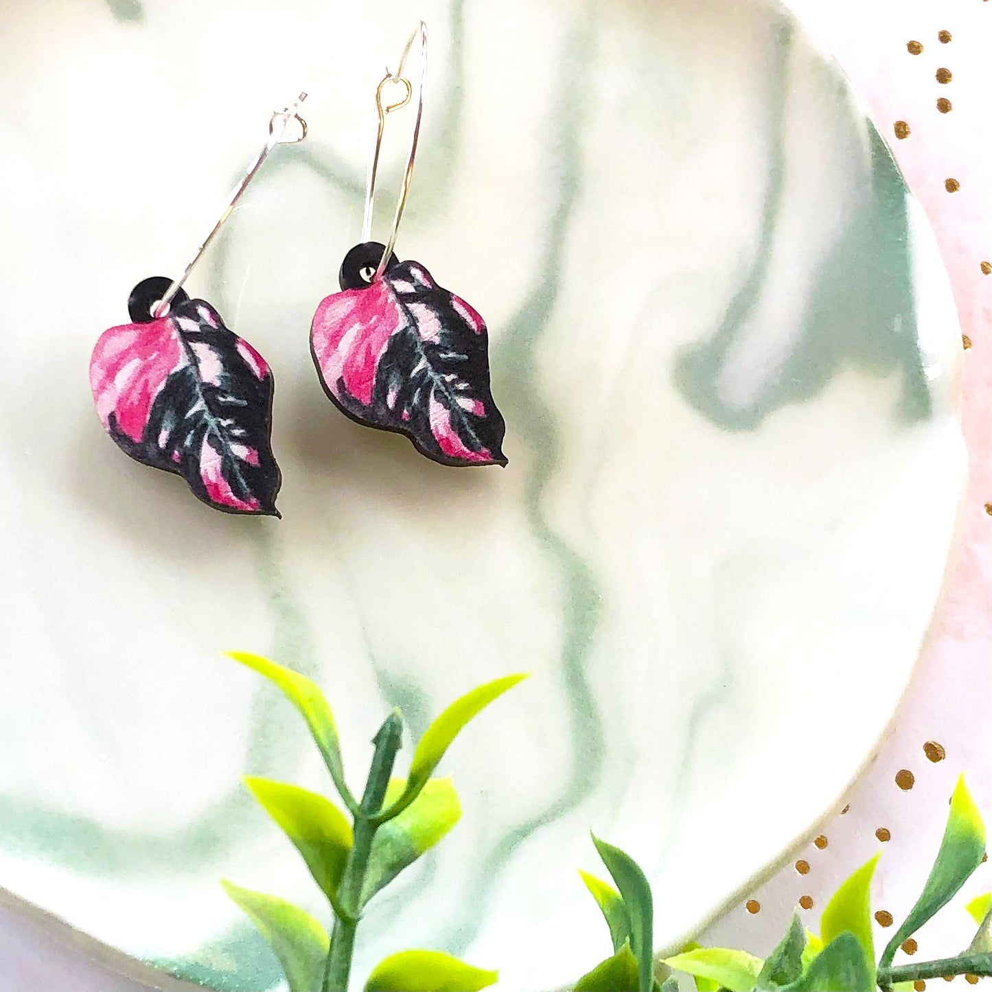 Philodendron Pink Princess Earrings