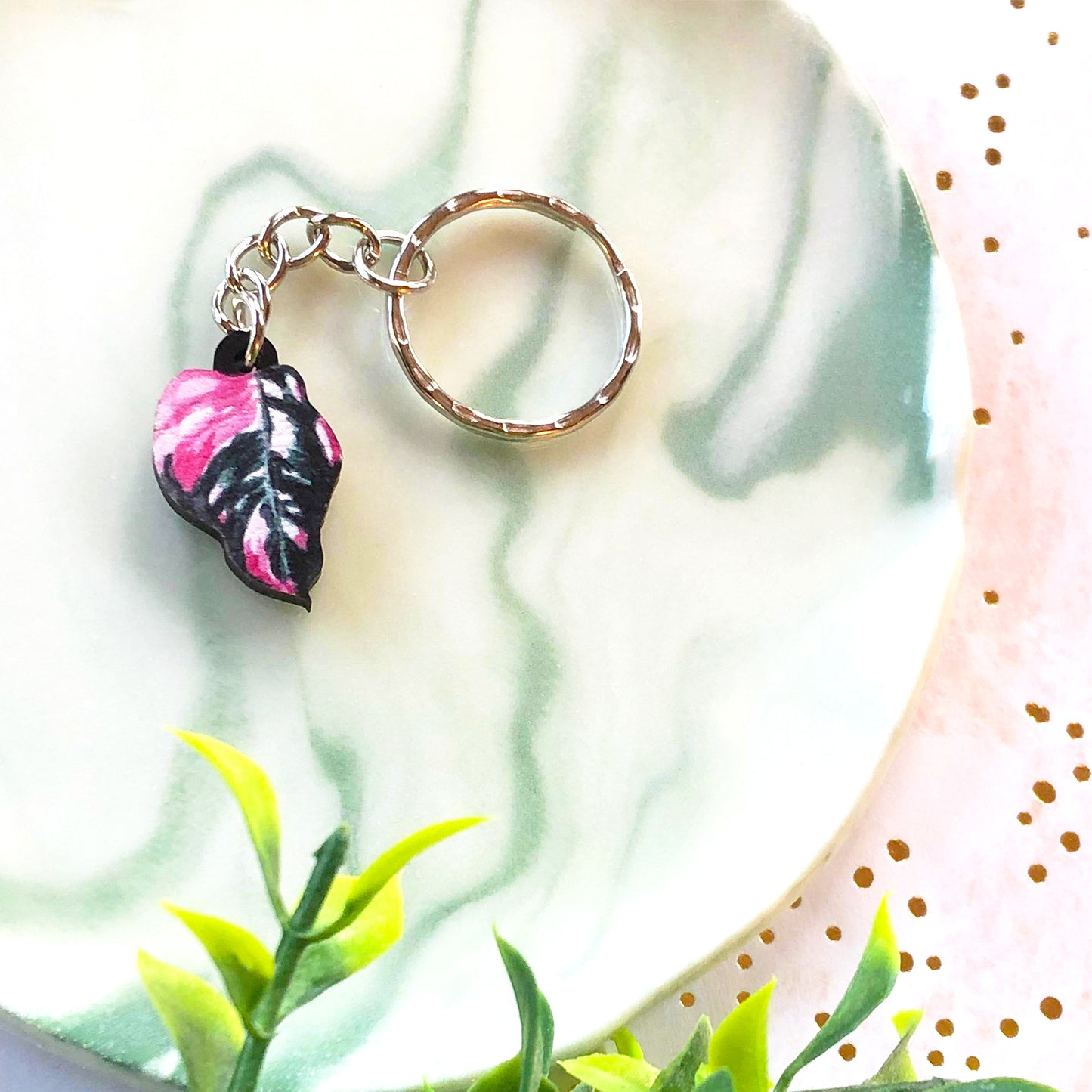 Philodendron Pink Princess Keyring