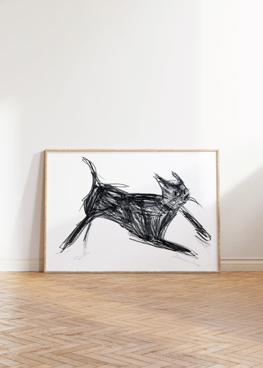 Black cat in motion print 3