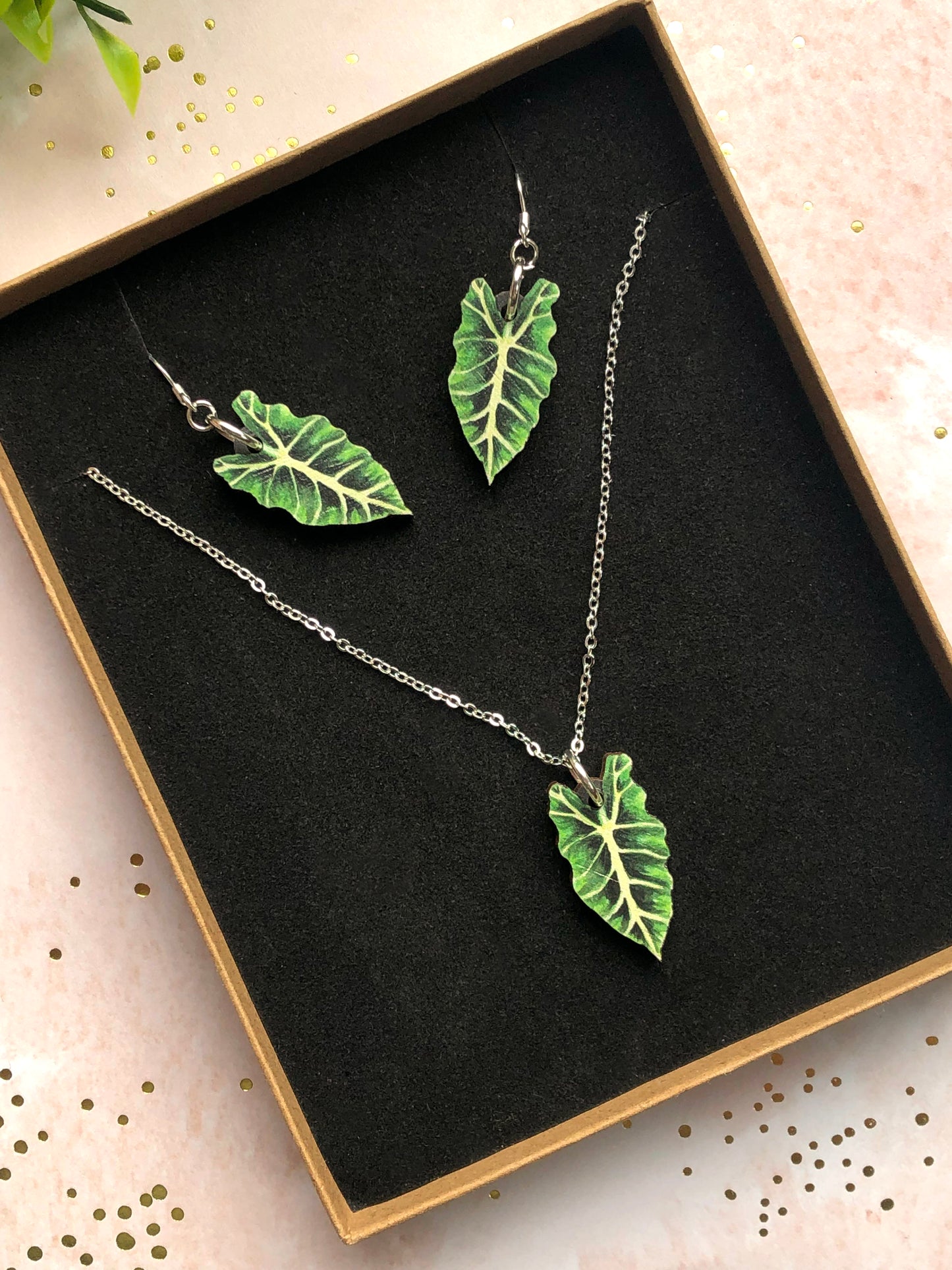 Plant Leaf Silver Plated Jewellery Letterbox Gift Set