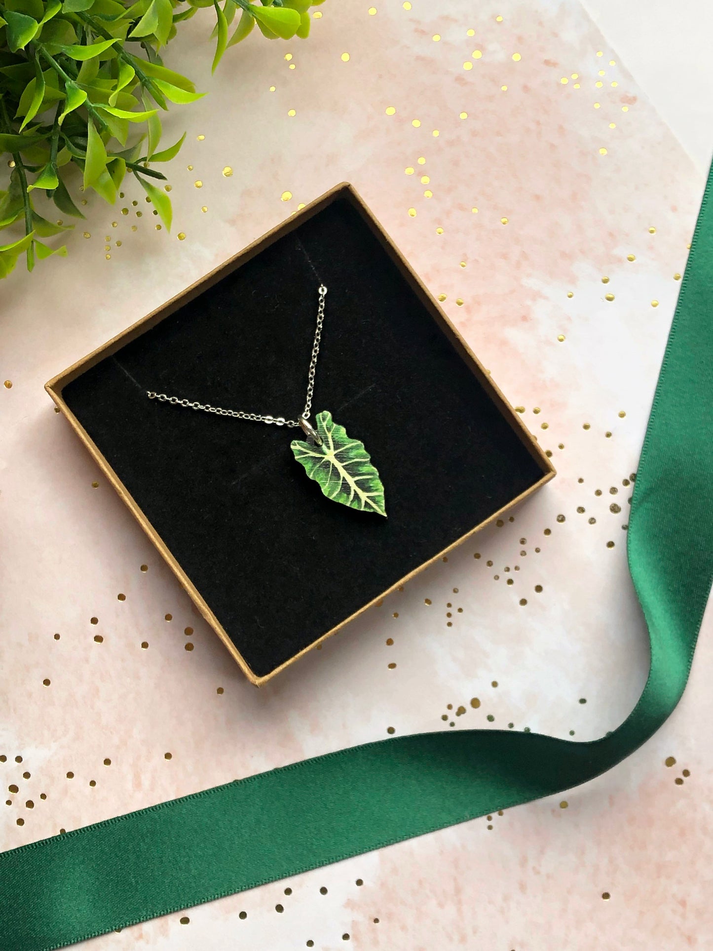 Plant Leaf Silver Plated Necklace Letterbox Gift Set