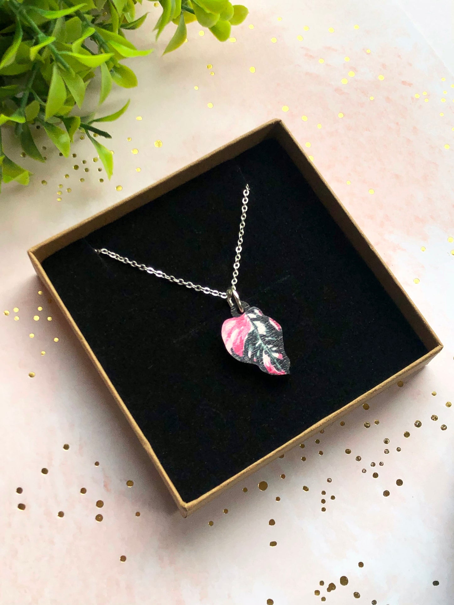 Plant Leaf Silver Plated Necklace Letterbox Gift Set