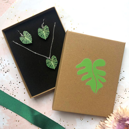 Plant Leaf Silver Plated Jewellery Letterbox Gift Set