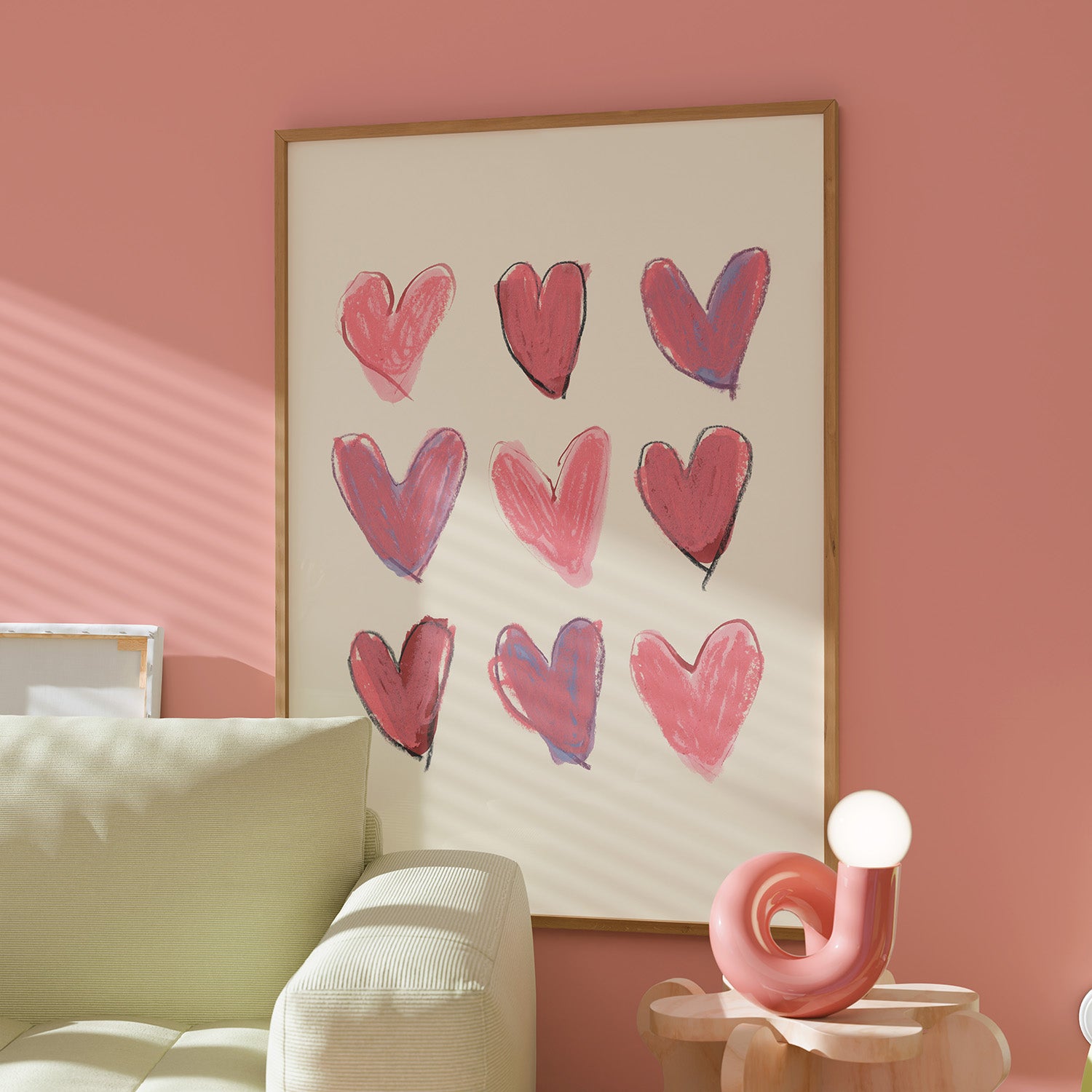 Pink Love Hearts Illustration Print 1