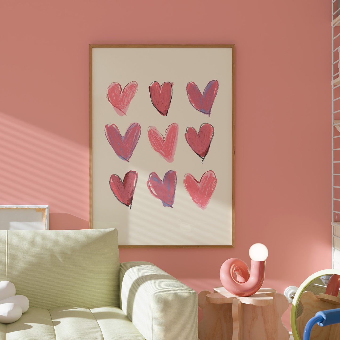 Pink Love Hearts Illustration Print 2