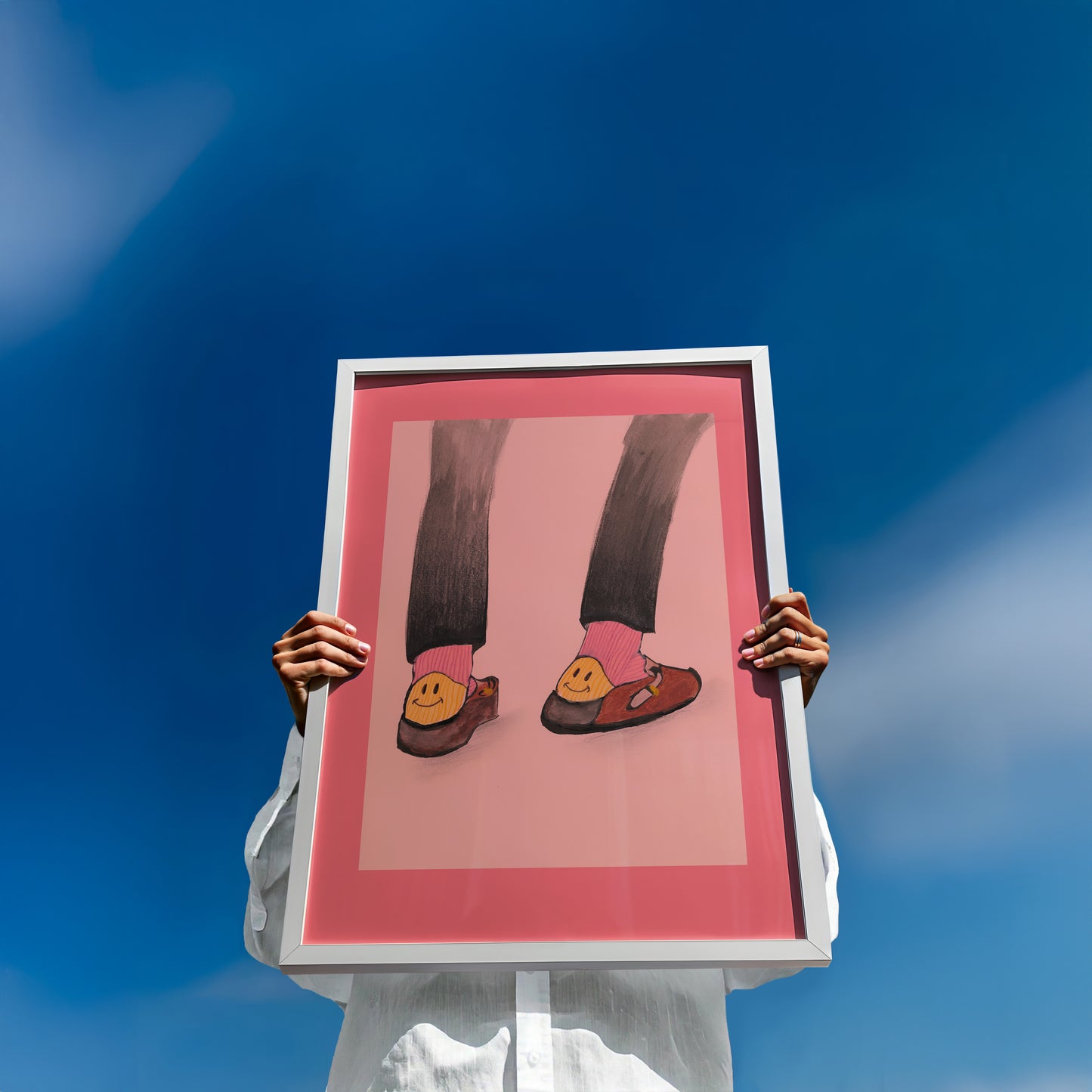 Pink Smile Socks Illustration Print 3