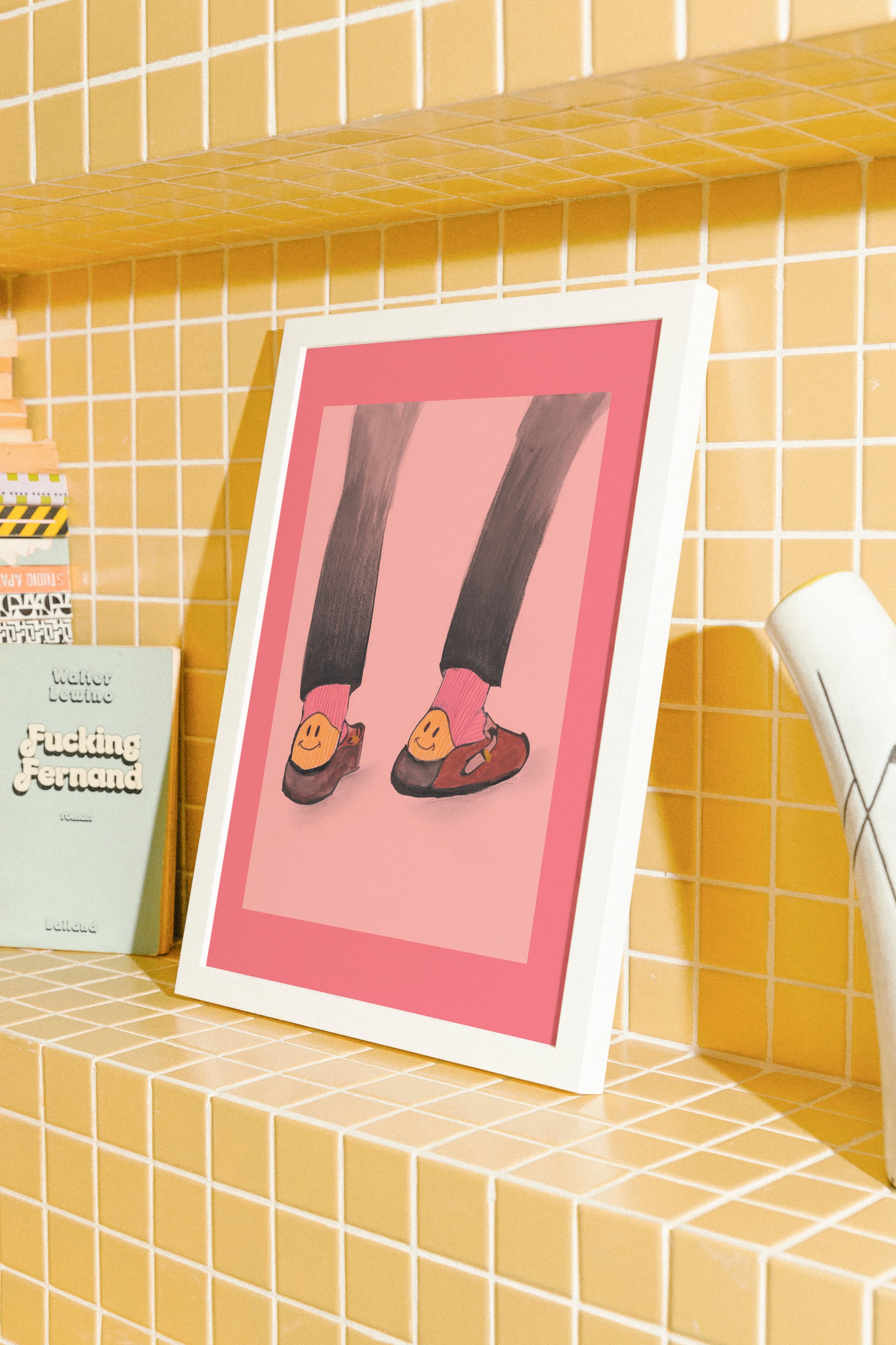 Pink Smile Socks Illustration Print 4