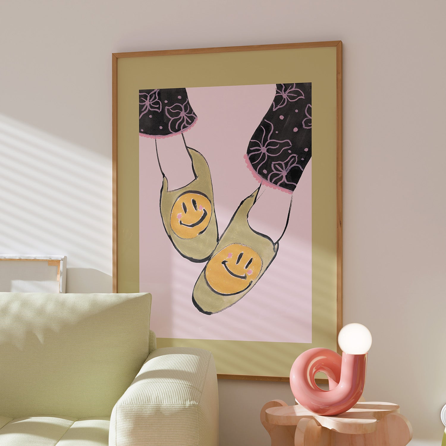 Smile Slippers Illustration Print 2