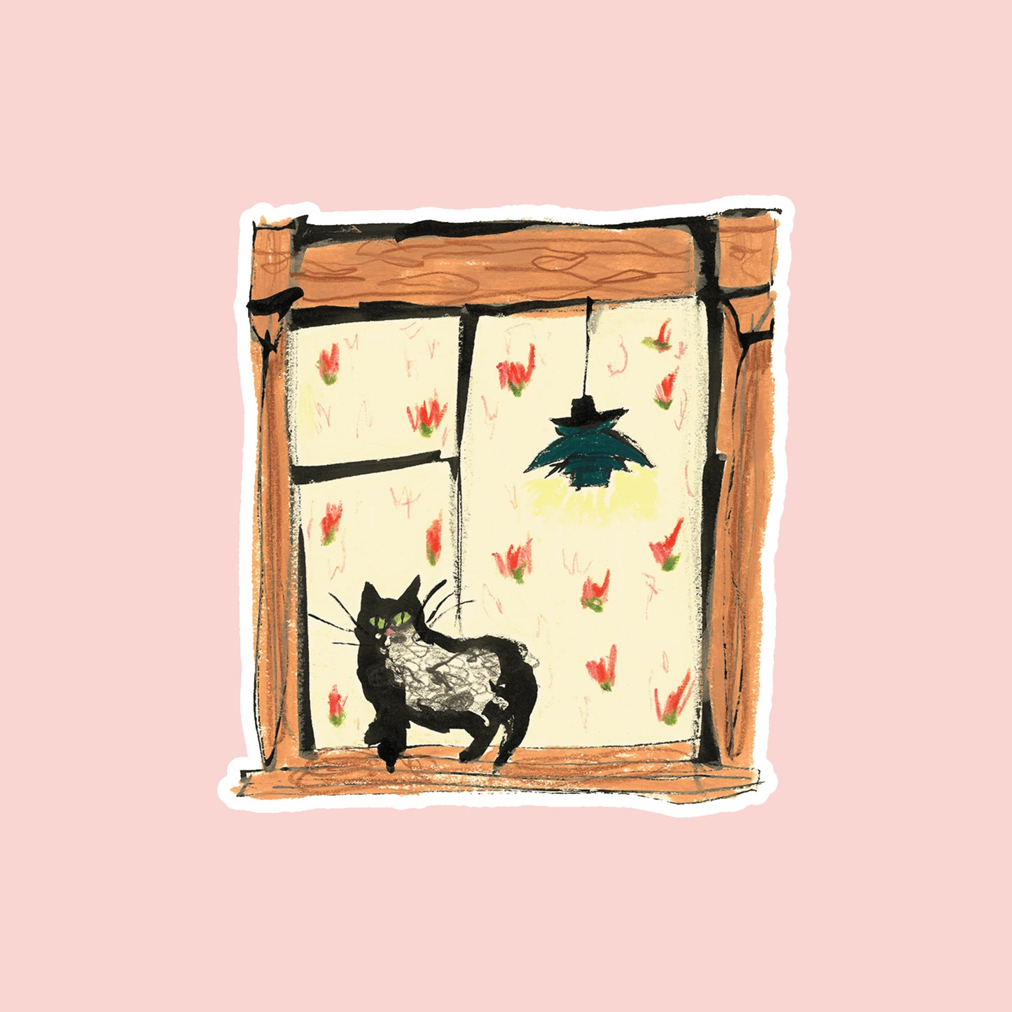 Black Cat On Windowsill Sticker