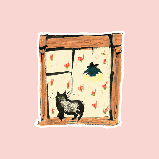 Black Cat On Windowsill Sticker